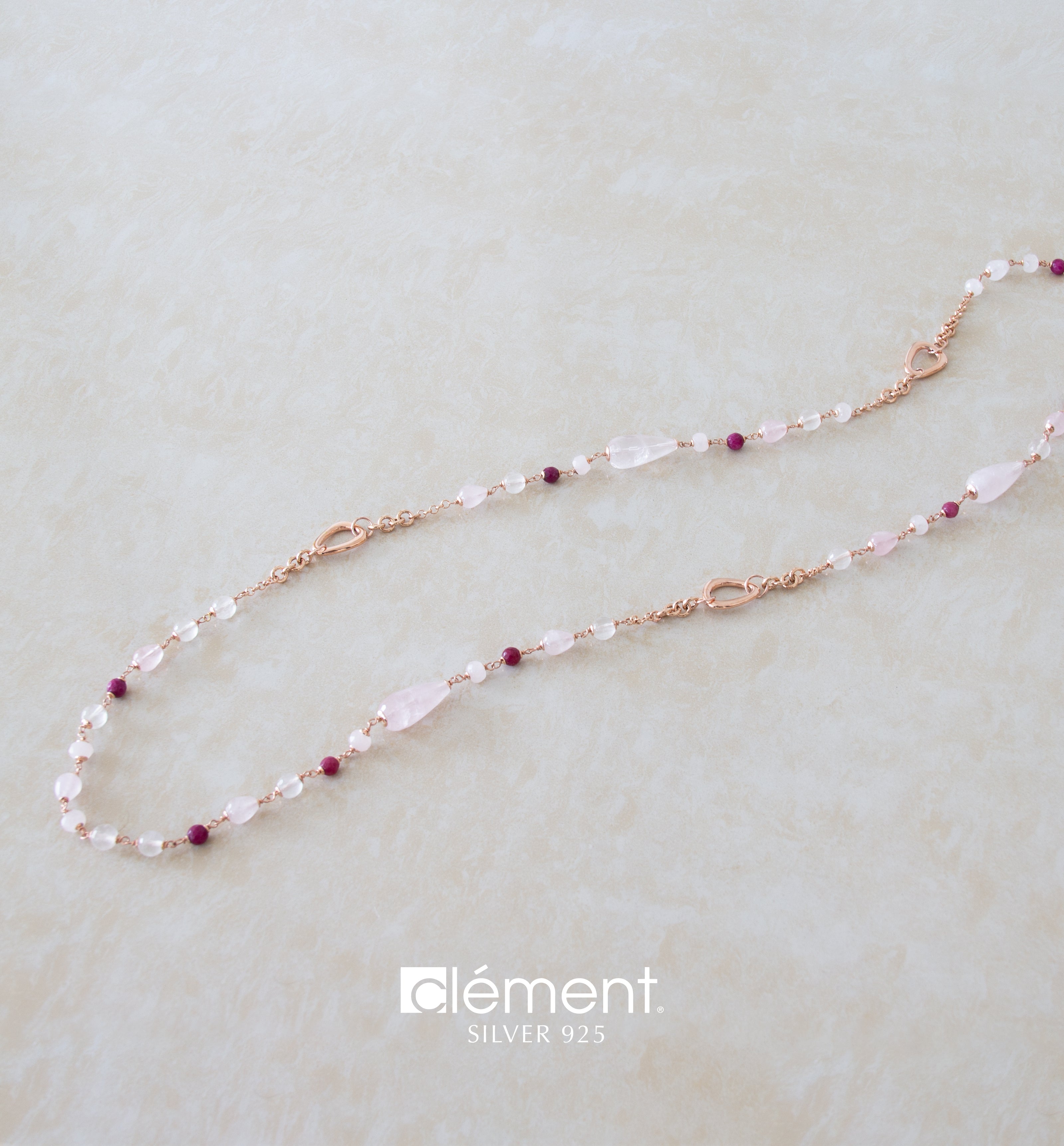 Silver 925 Long Necklace with Semi-Precious Stones