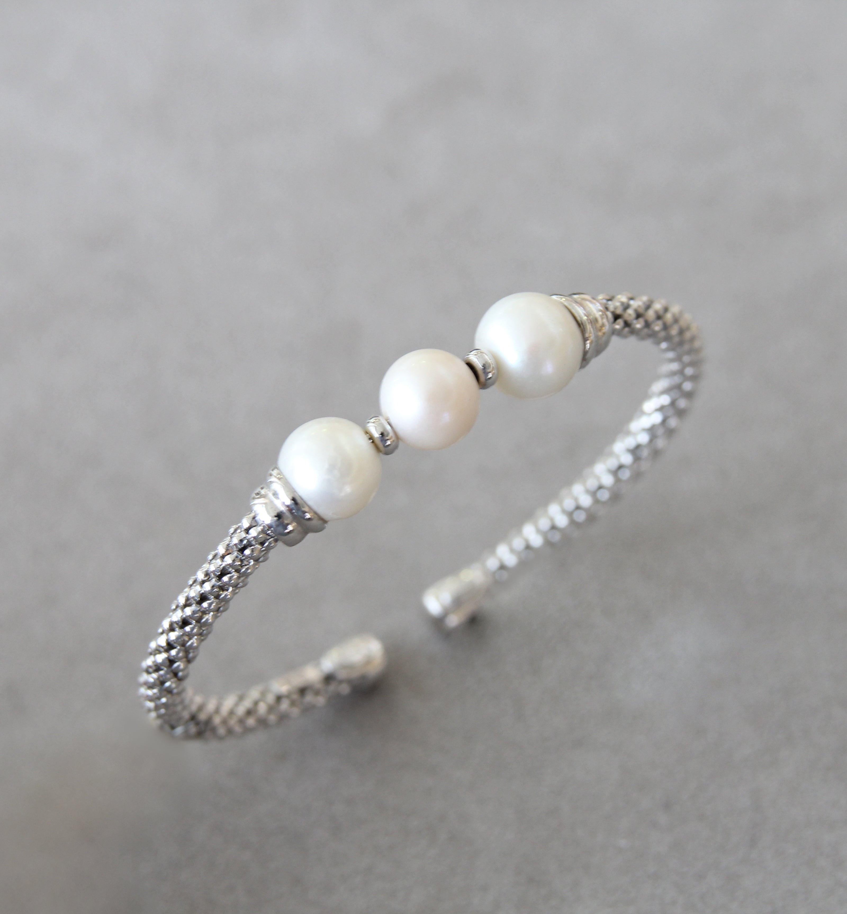 Silver 925 Bangle with Cultured Pearls