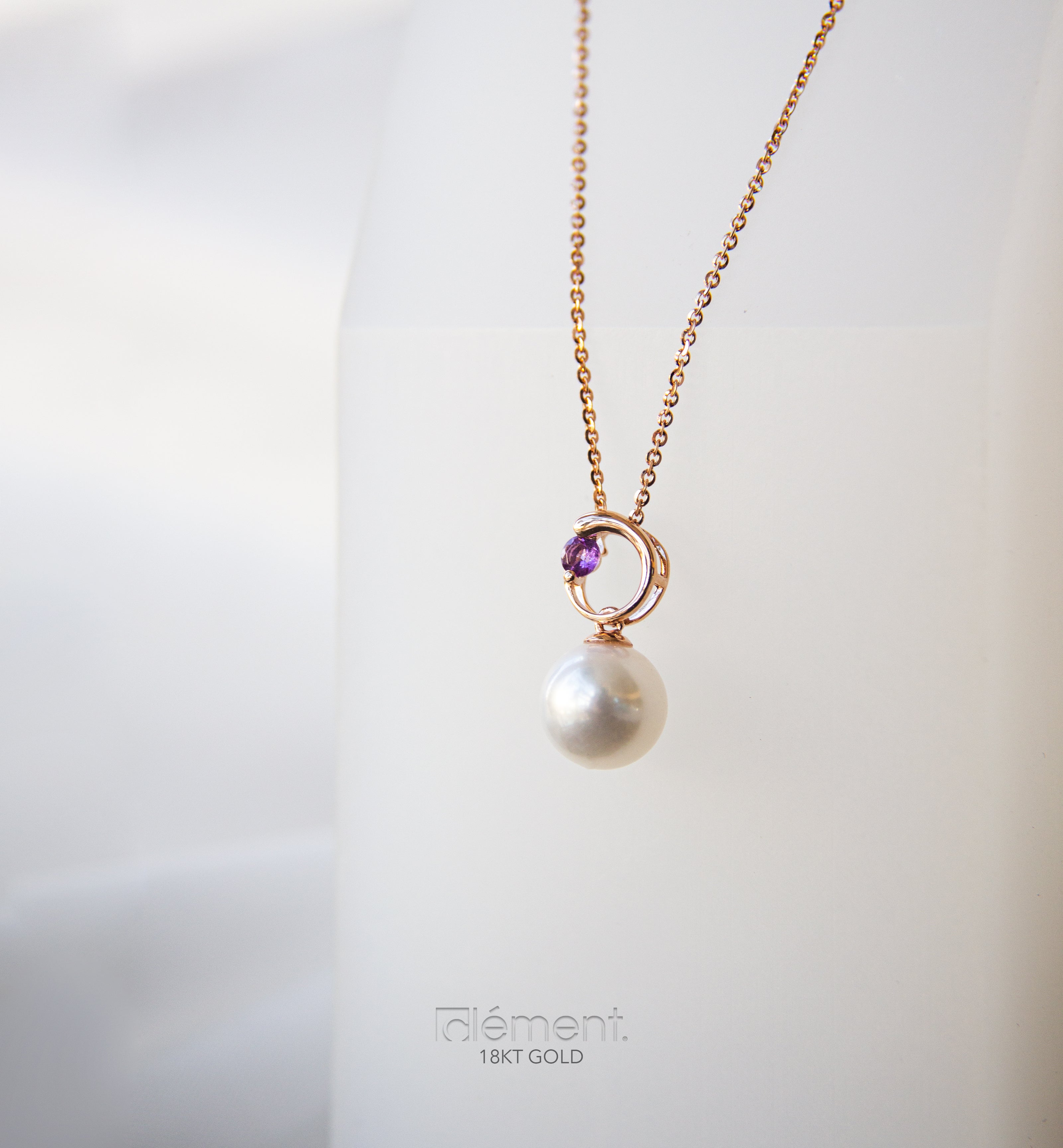 18ct Rose Gold Pearl Pendant with Amethyst
