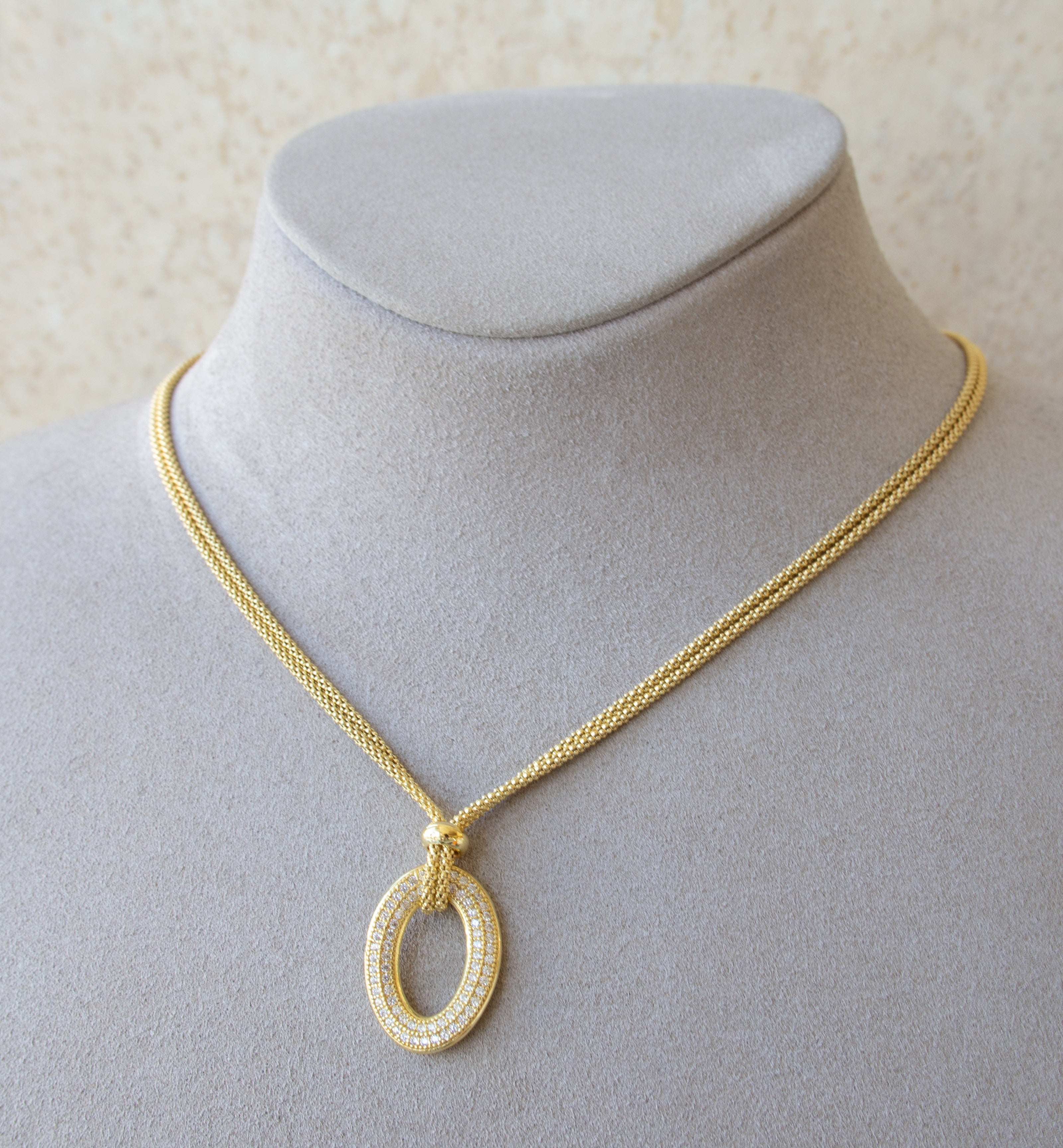Silver 925 Oval Necklace with Cubic Zircon Stones