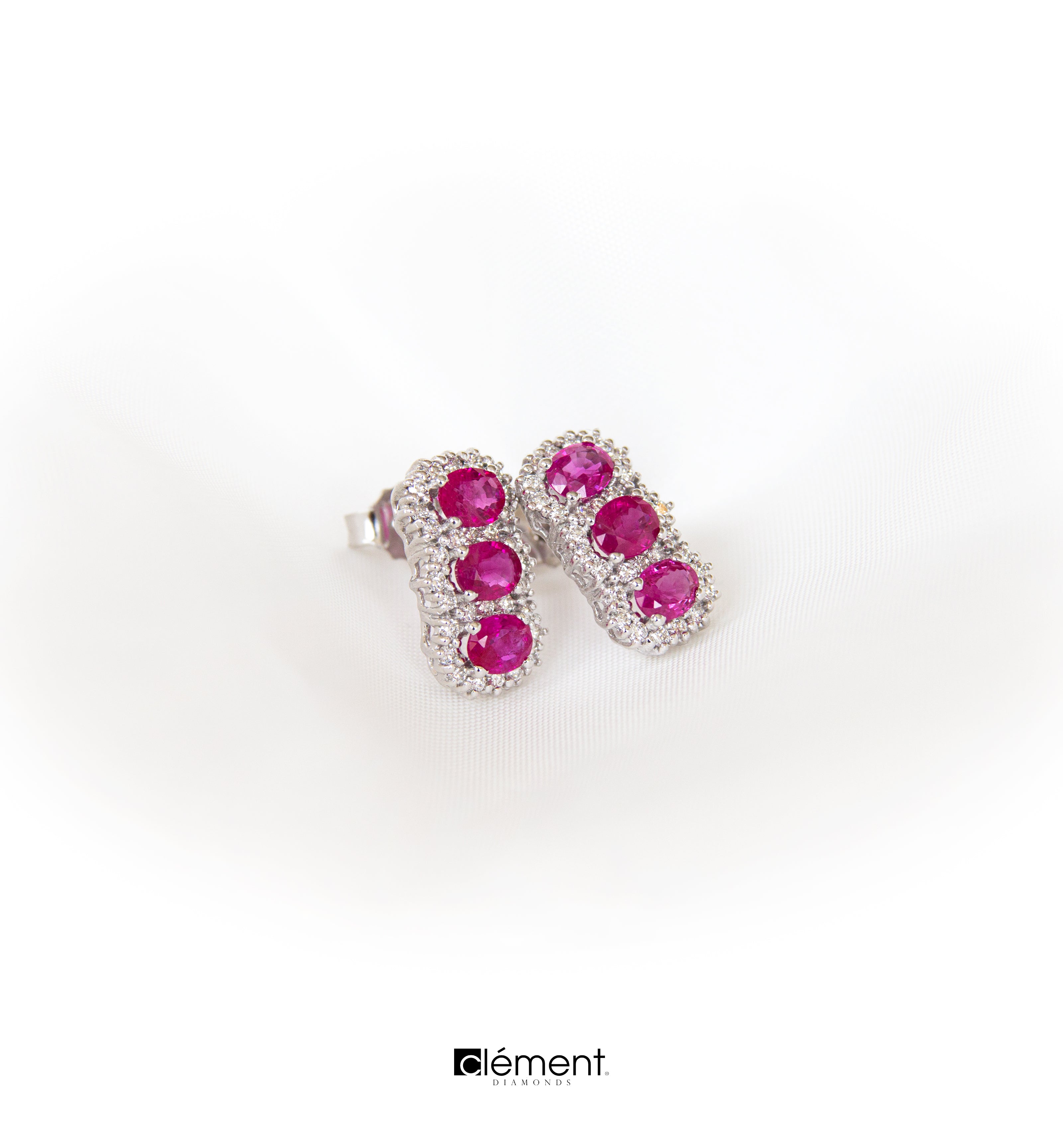 18ct White Gold Natural Diamond & Ruby Earrings