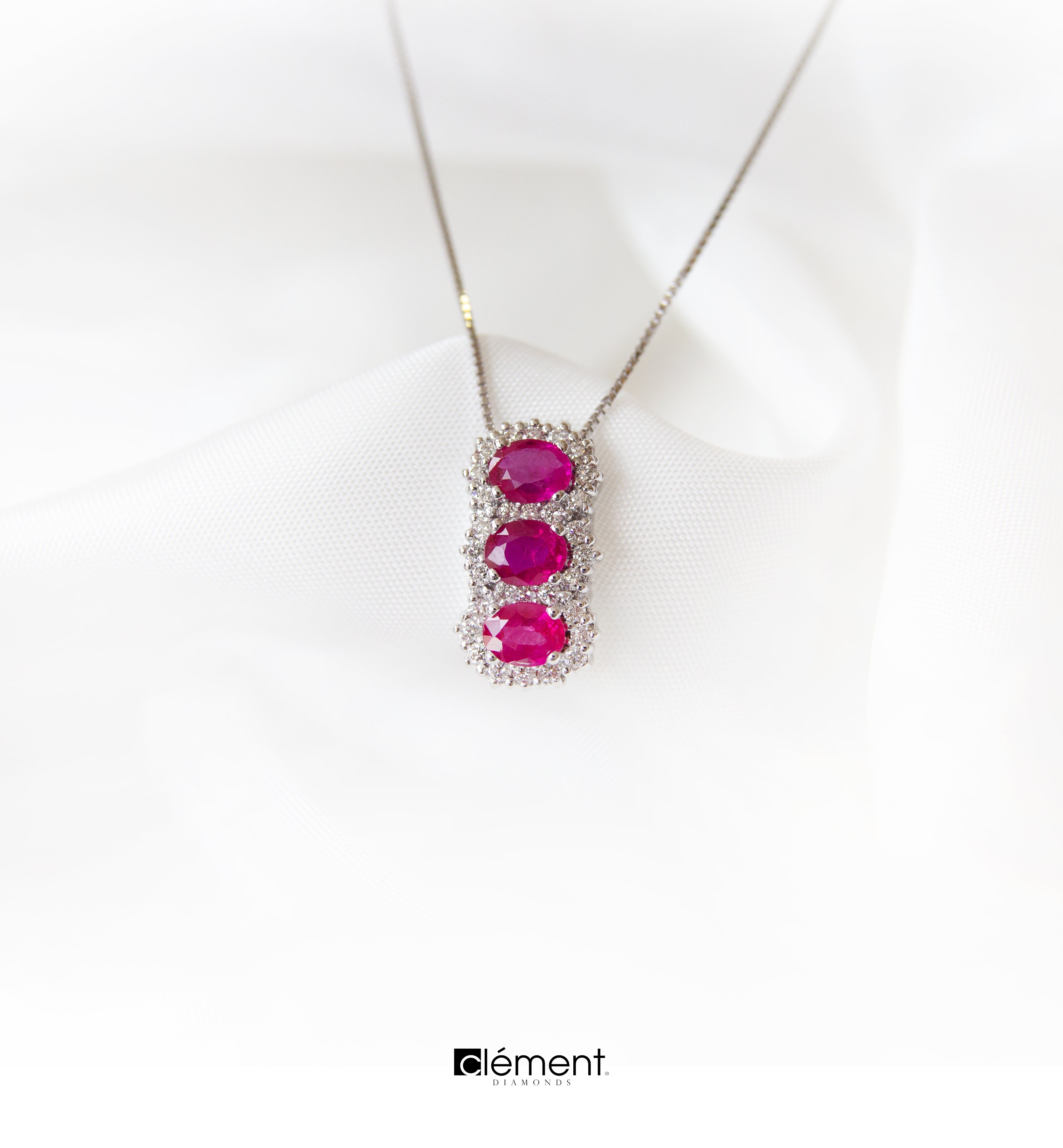 18ct White Gold Natural Diamond & Ruby Pendant