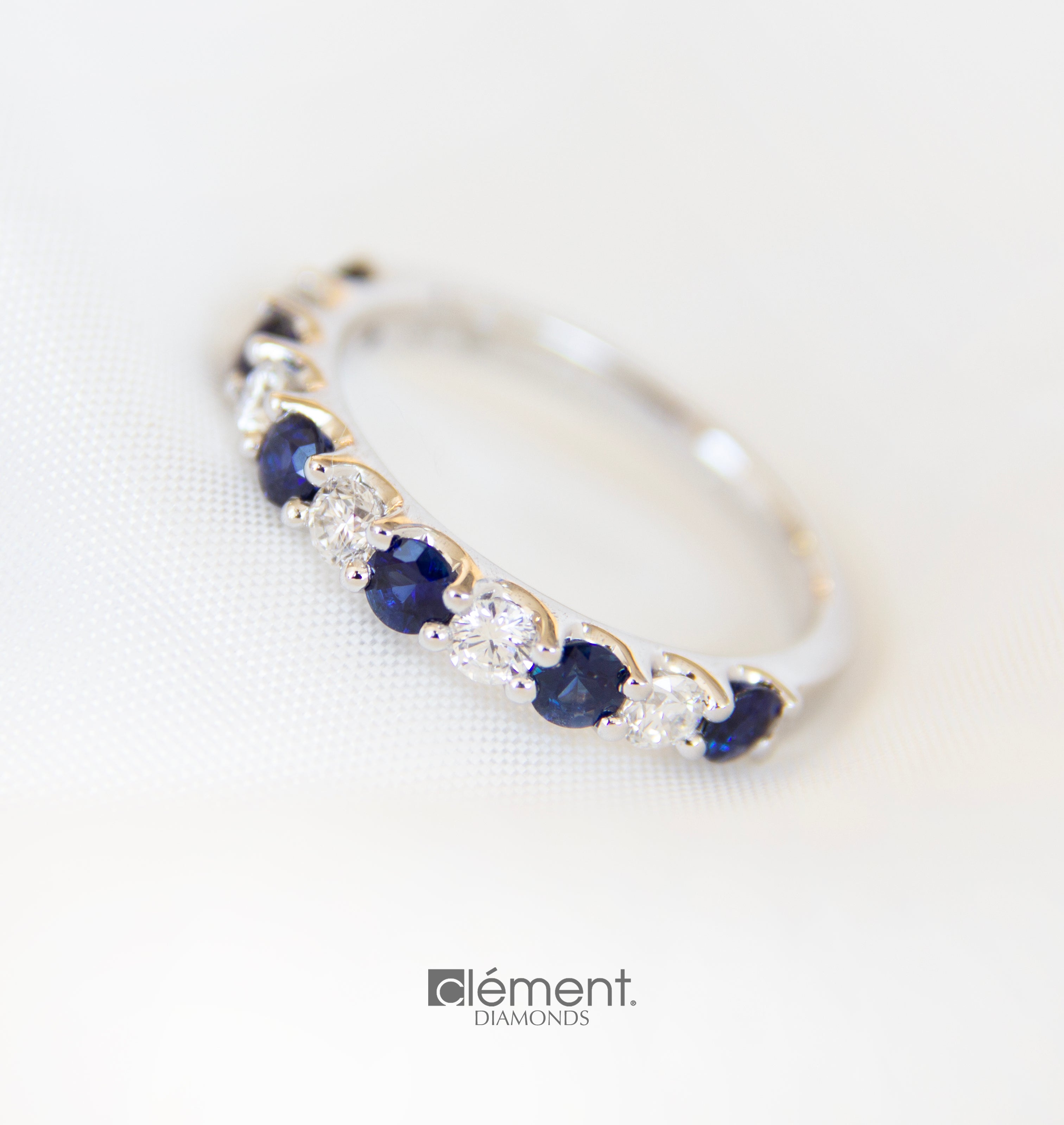 18ct White Gold Natural Diamonds & Blue Sapphires Half Round Ring