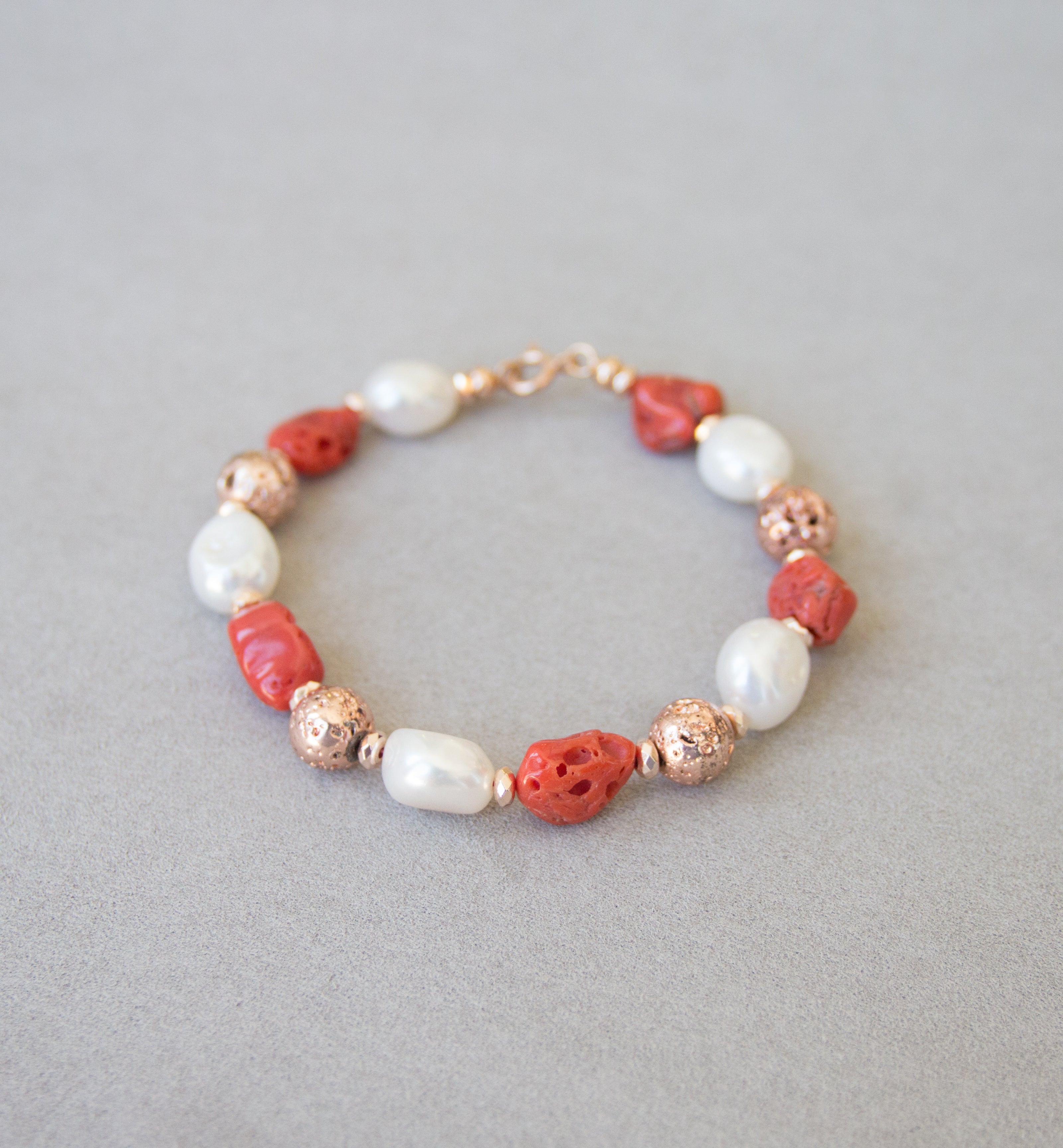 Silver 925 Cultured Pearl/Coral Bracelet