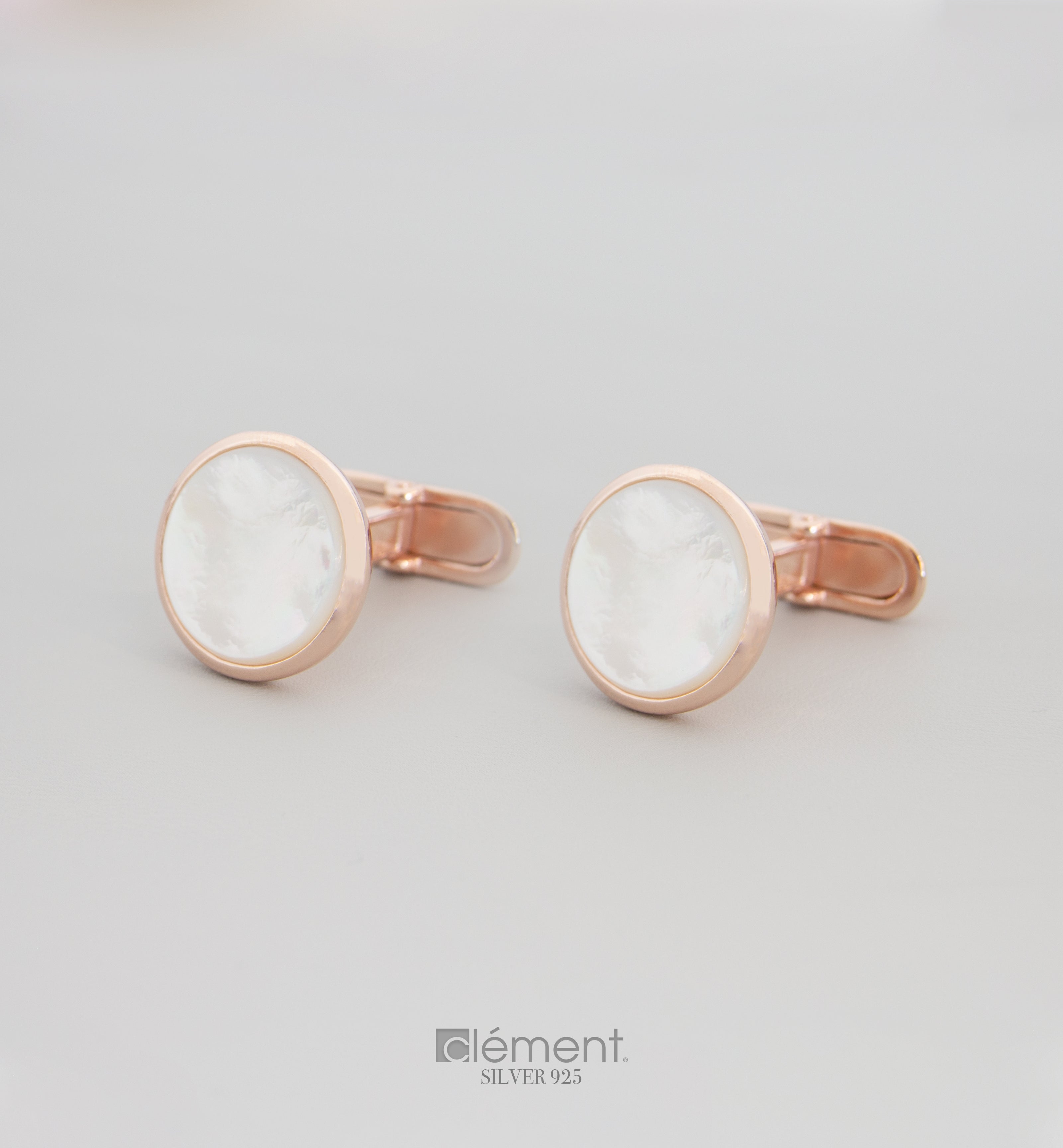 Silver 925 Circle Cufflinks with Mother of Pearl