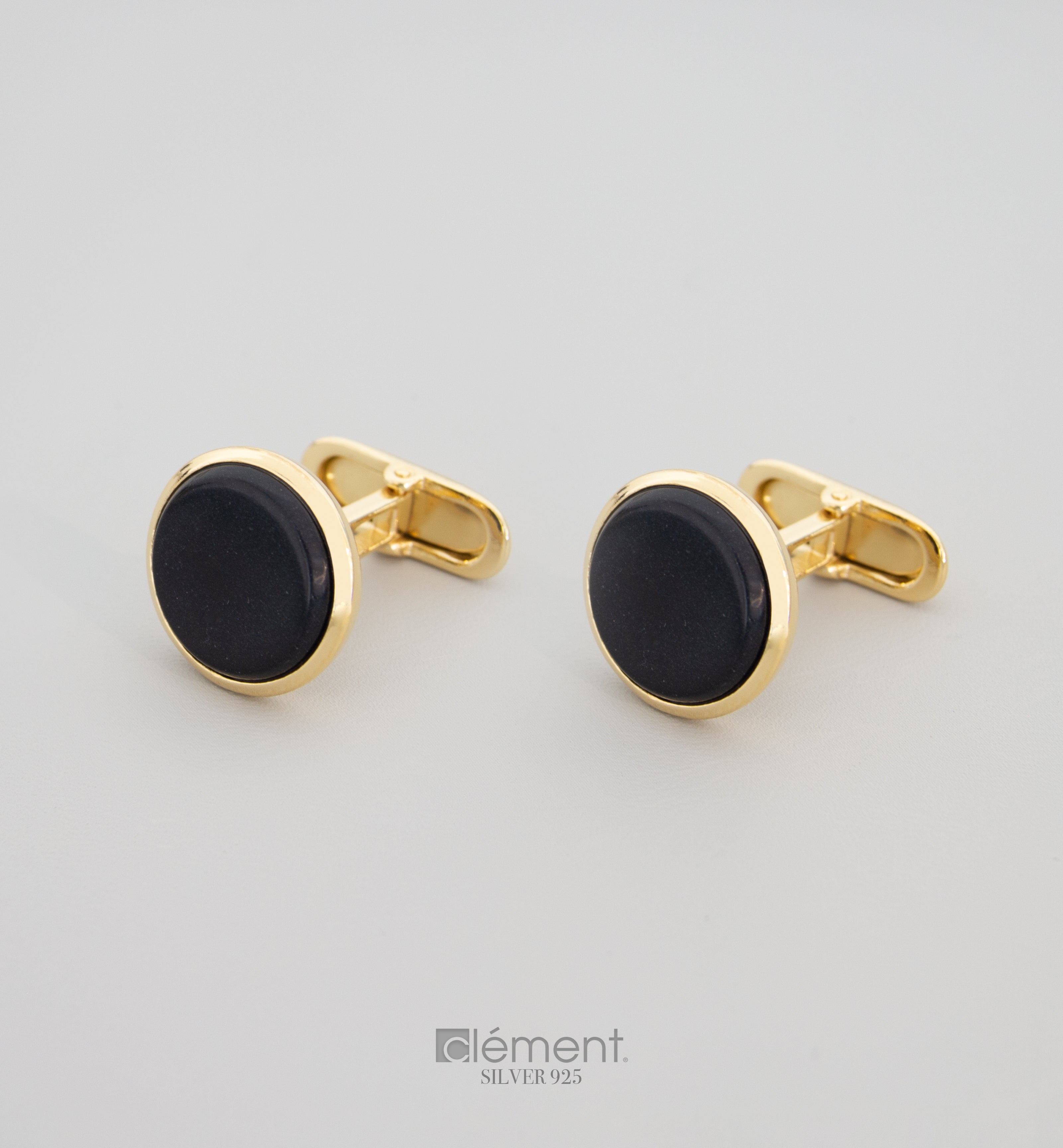 Silver 925 Circle Cufflinks with Black Onyx