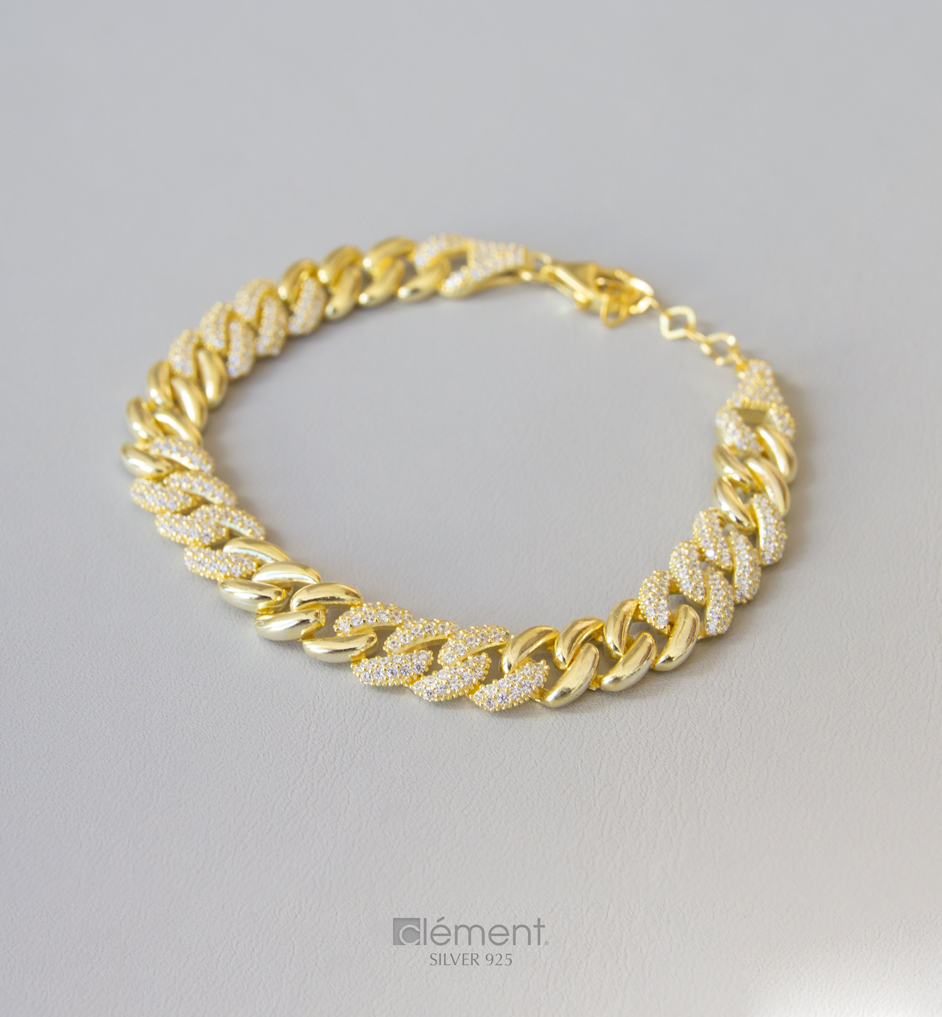 Silver 925 Cuban Style Bracelet with Cubic Zircon Stones