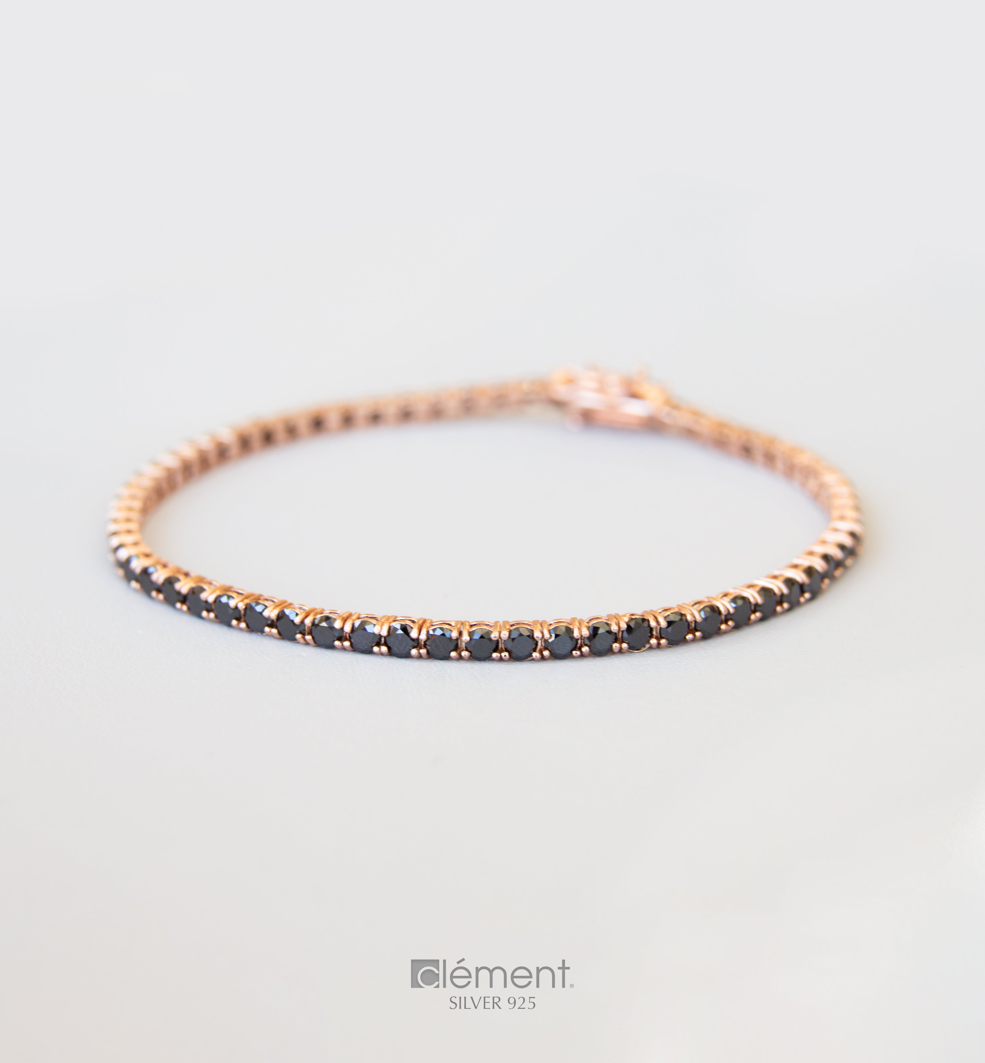 Silver 925 Rose Gold Plated Tennis Bracelet with Black Cubic Zircon Stones