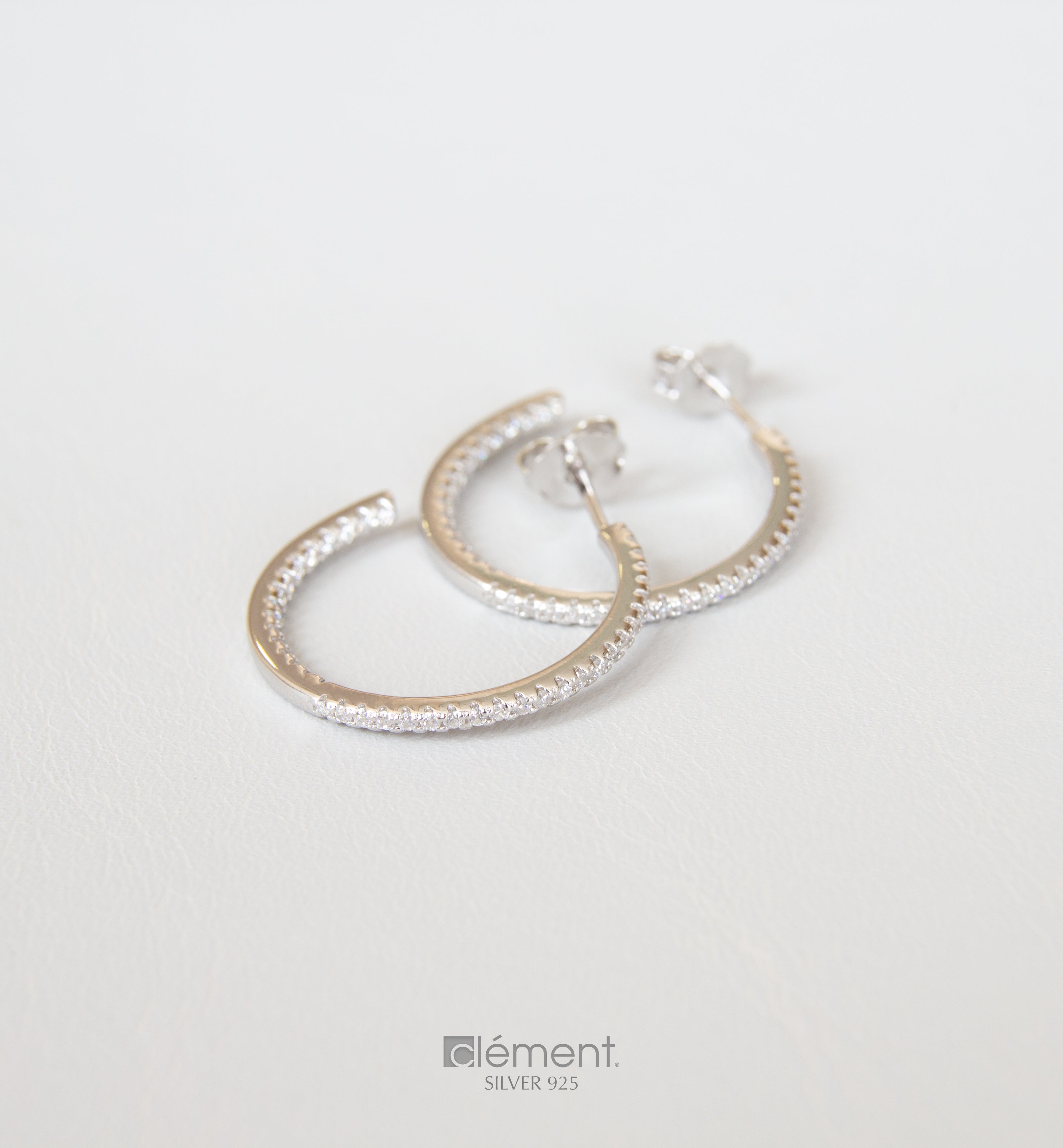 Silver 925 Hoop Earrings with Cubic Zircon Stones