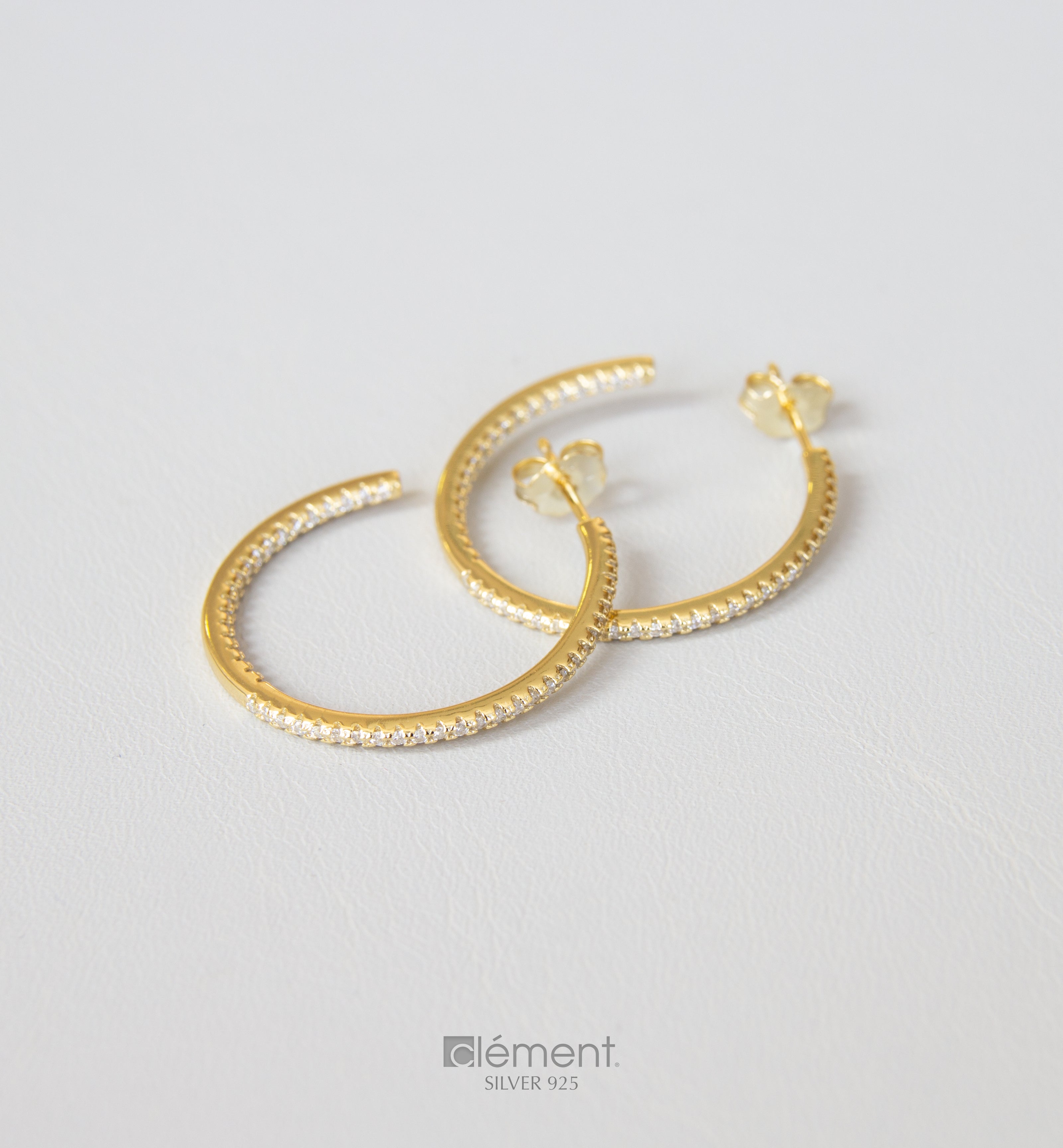 Silver 925 Hoop Earrings with Cubic Zircon Stones