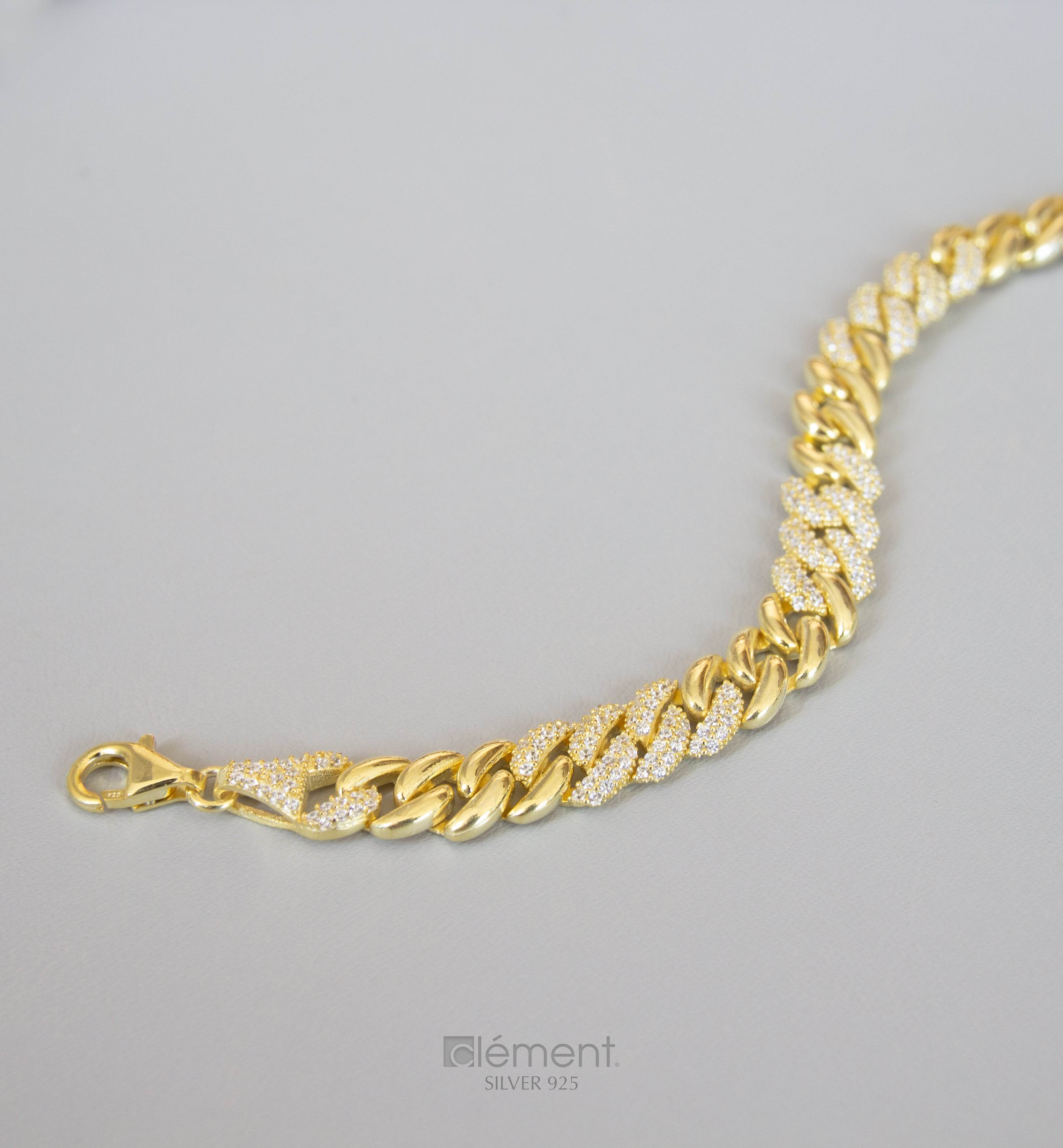 Silver 925 Cuban Style Bracelet with Cubic Zircon Stones