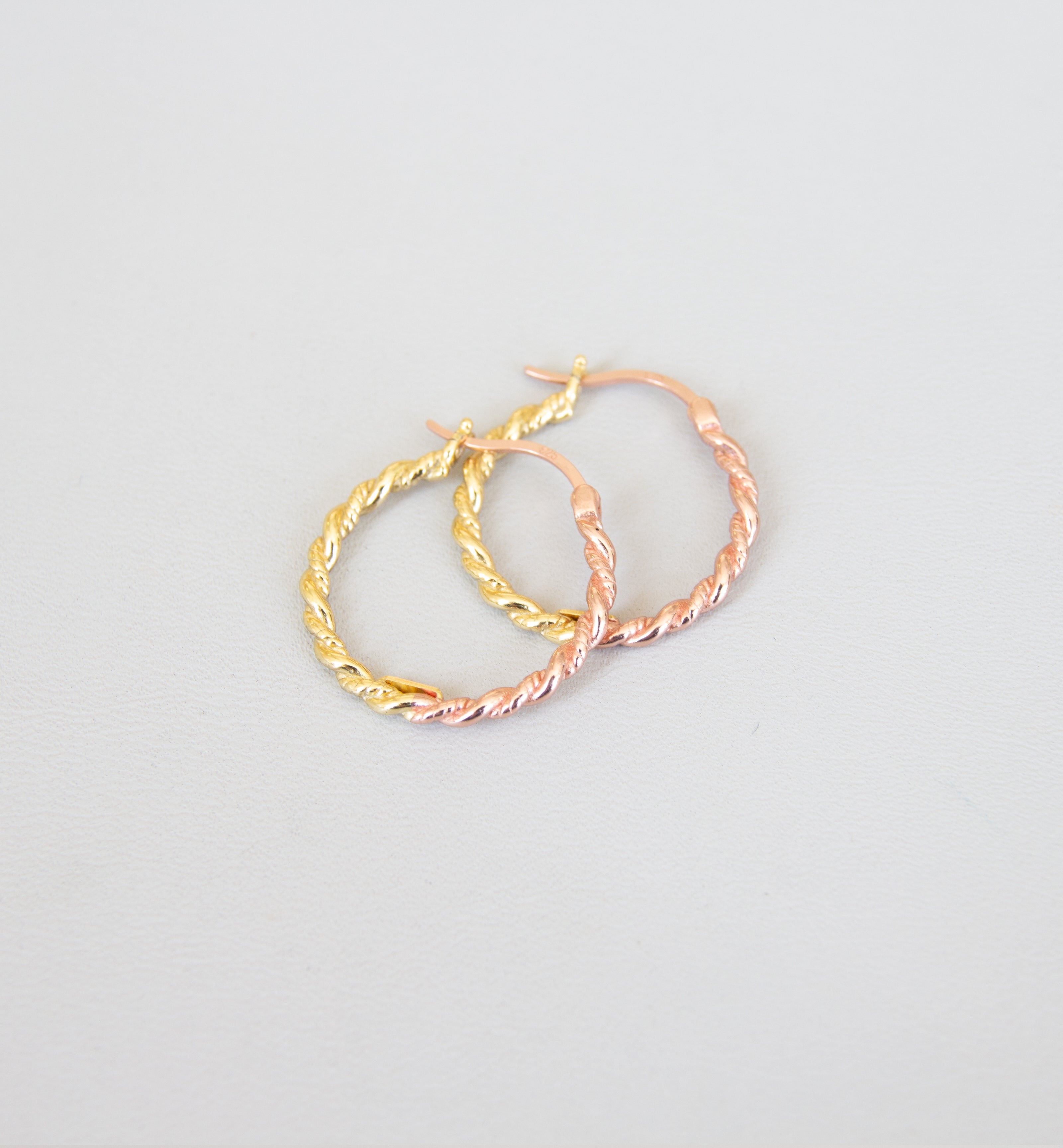 Silver 925 Two-Tone Twisted Hoop Earrings