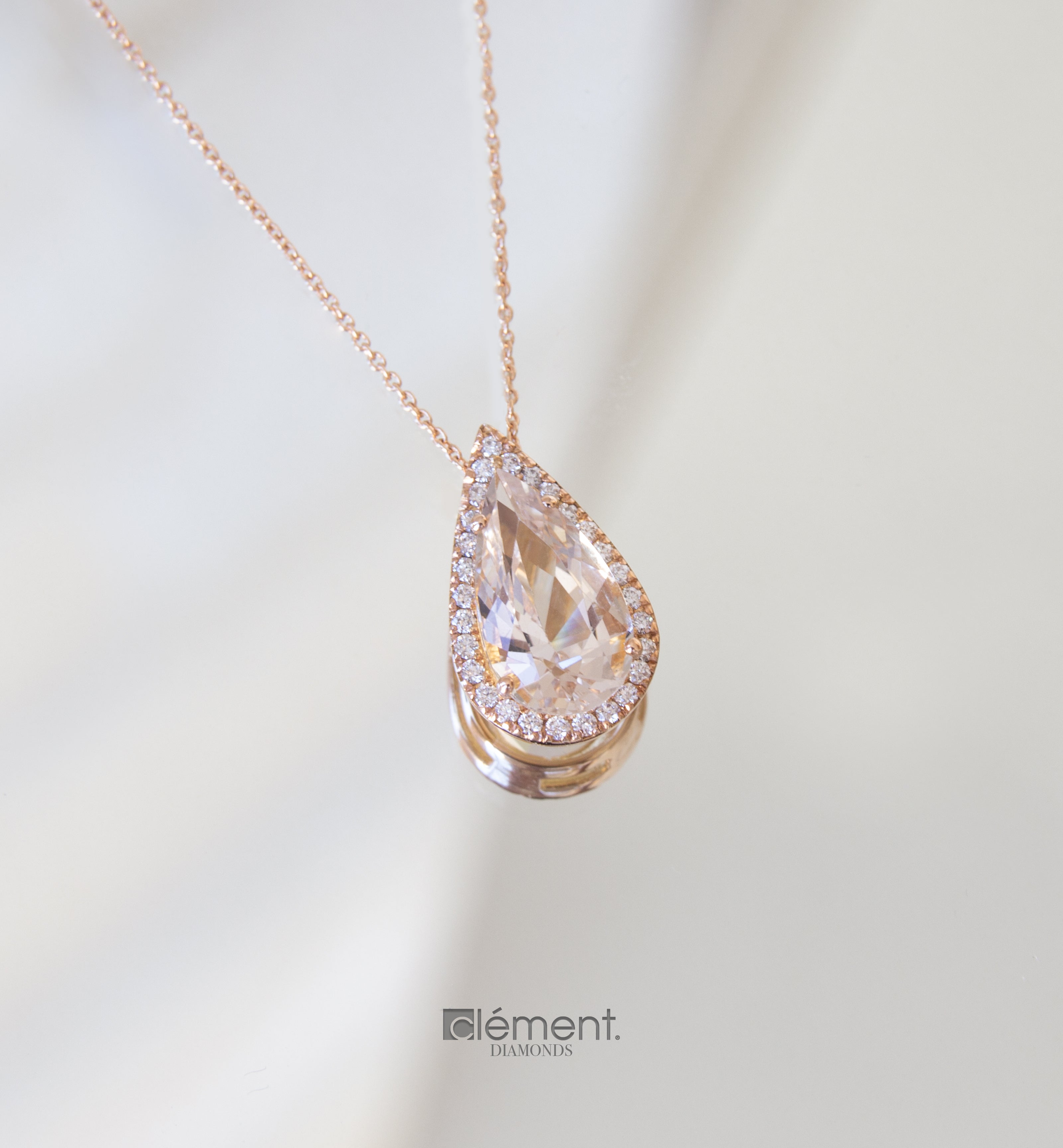 18ct Rose Gold Diamond & Morganite Drop Pendant