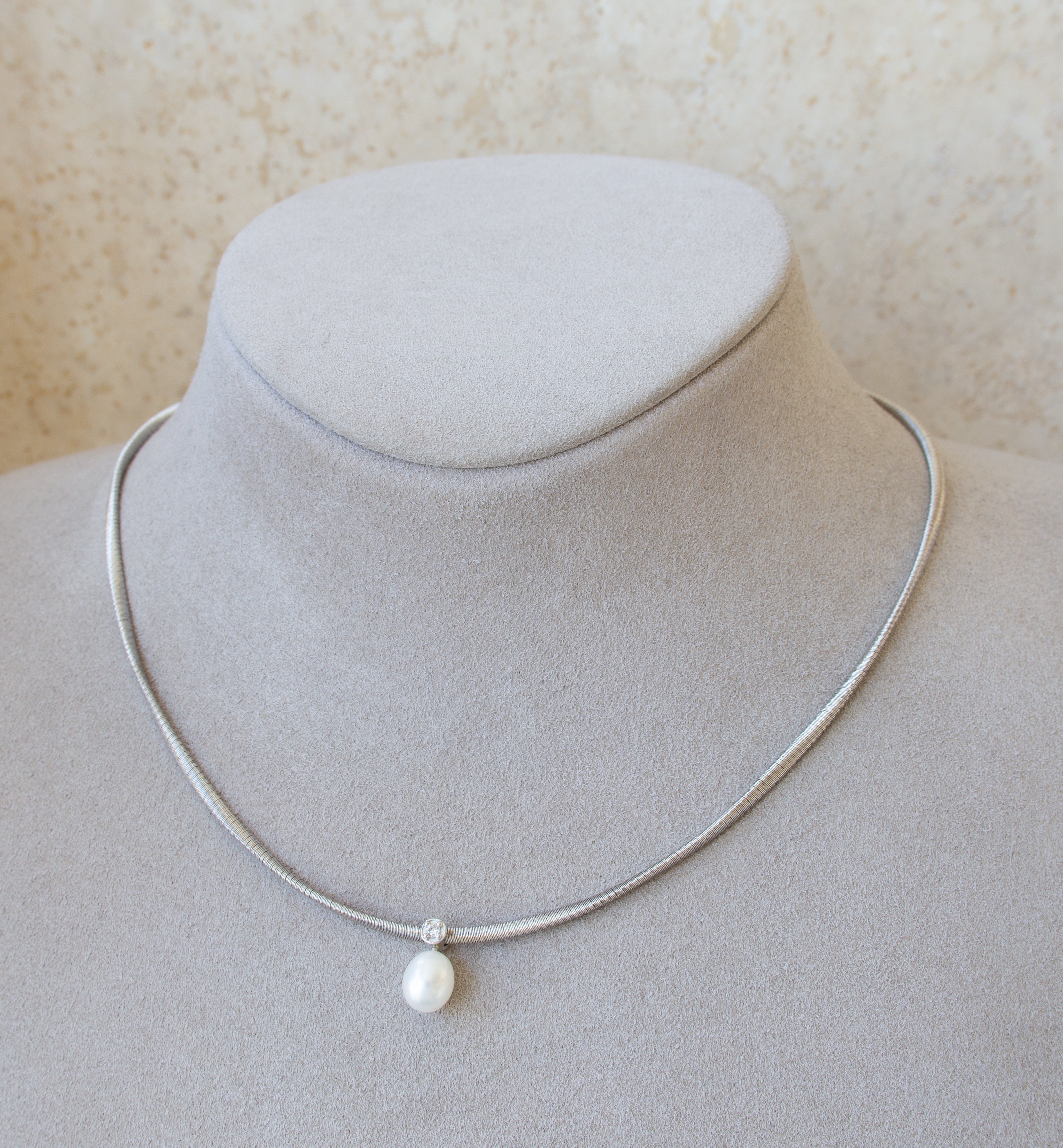 Silver 925 Twisted Necklace with Pearl & Cubic Zircon Stone