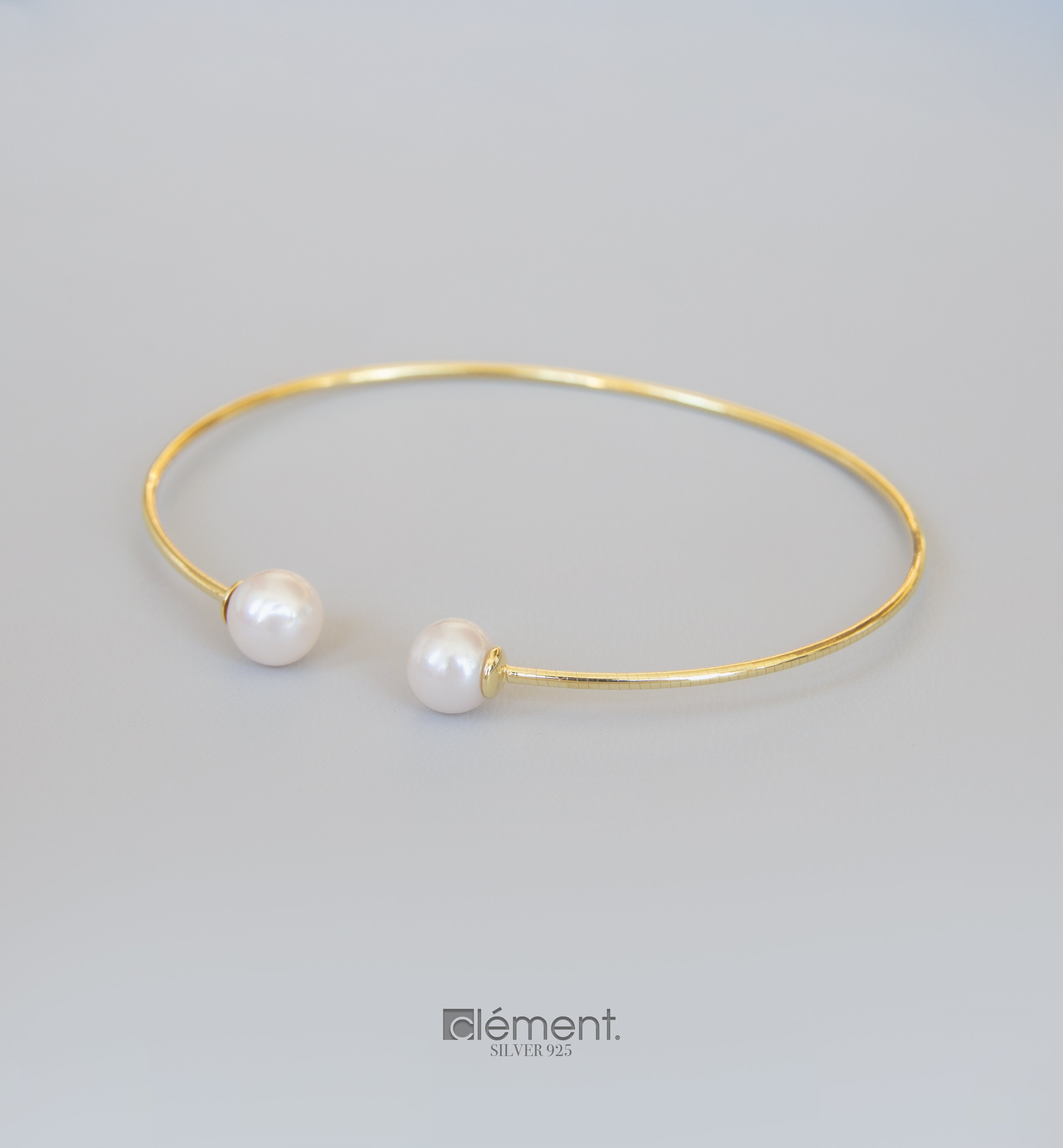 Silver 925 Bangle with Two Pearls