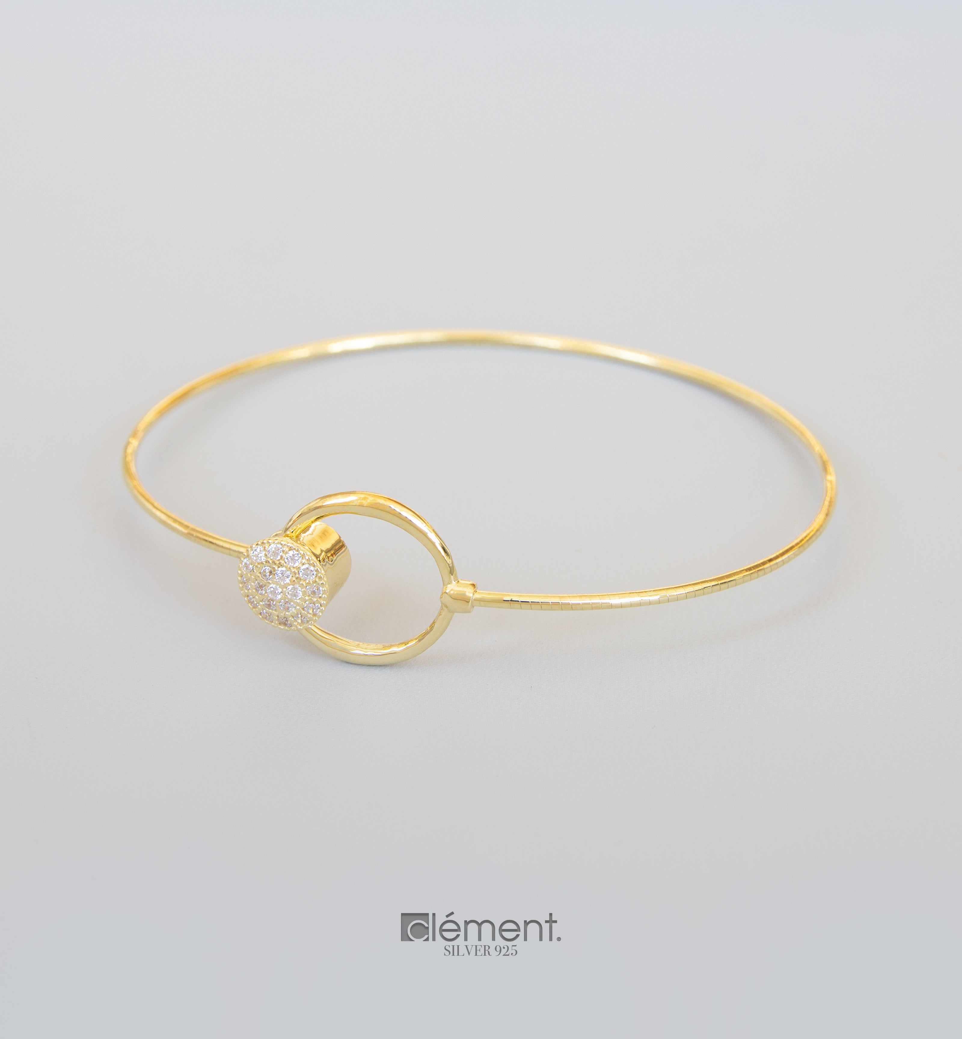 Silver 925 Yellow Gold Plated Bangle with Cubic Zircon Stones