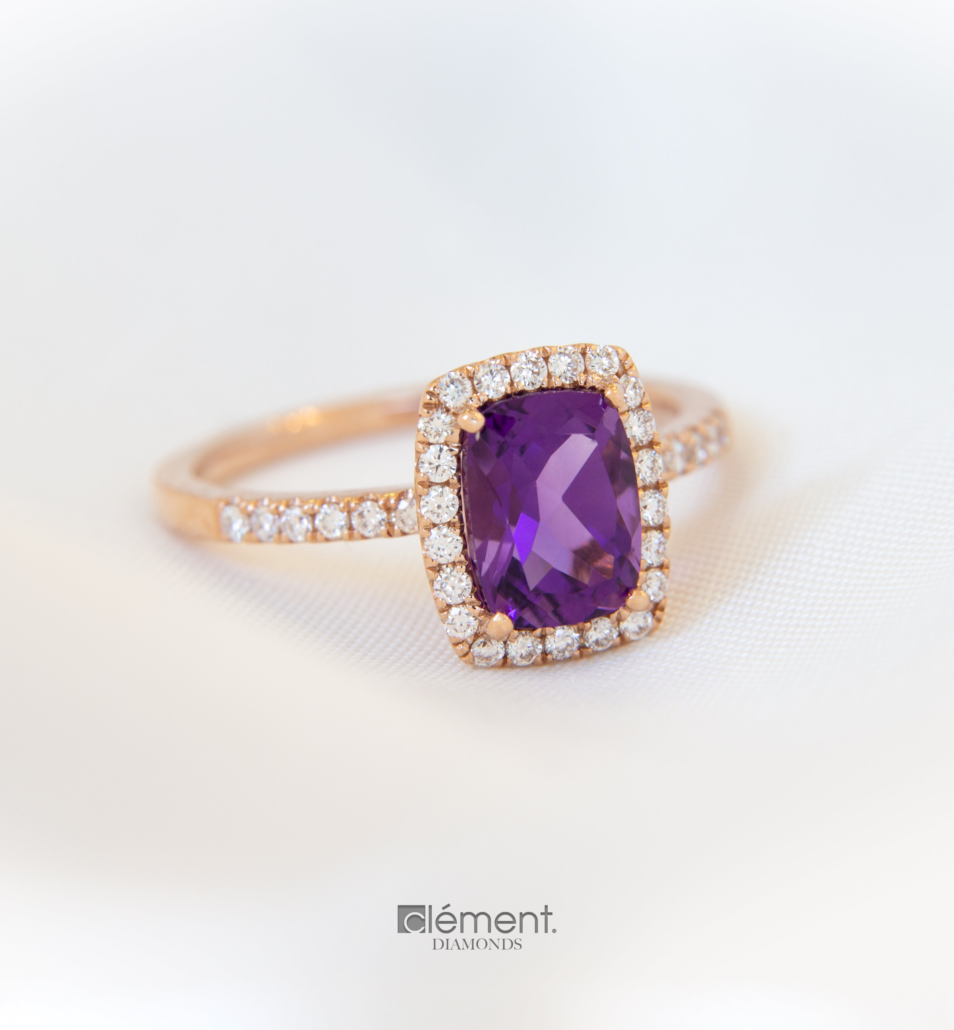 18ct Rose Gold Diamond & Amethyst Ring