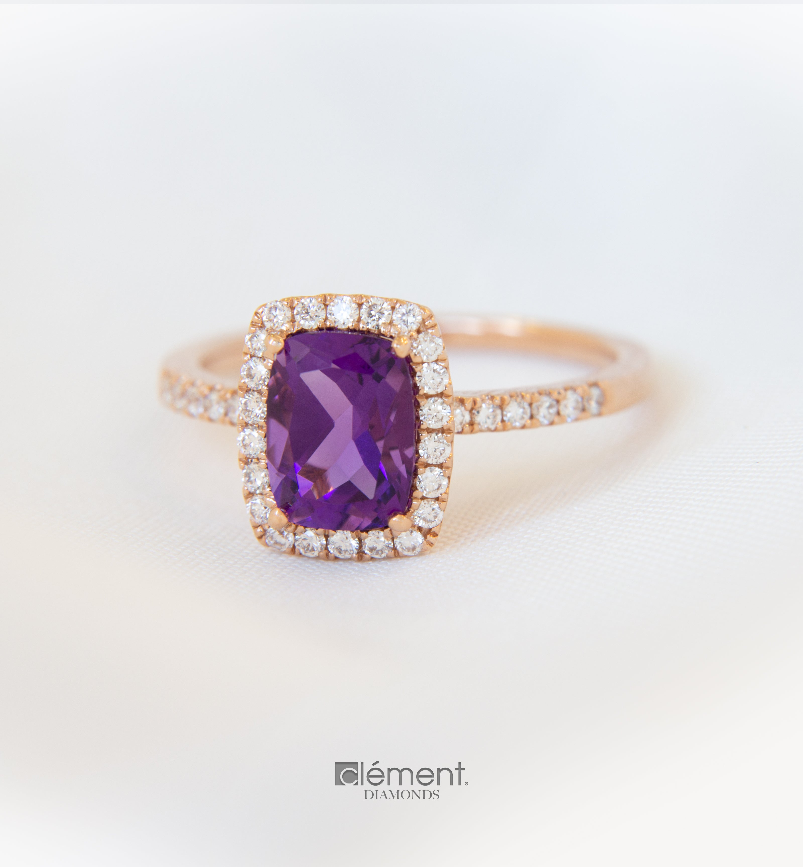18ct Rose Gold Diamond & Amethyst Ring