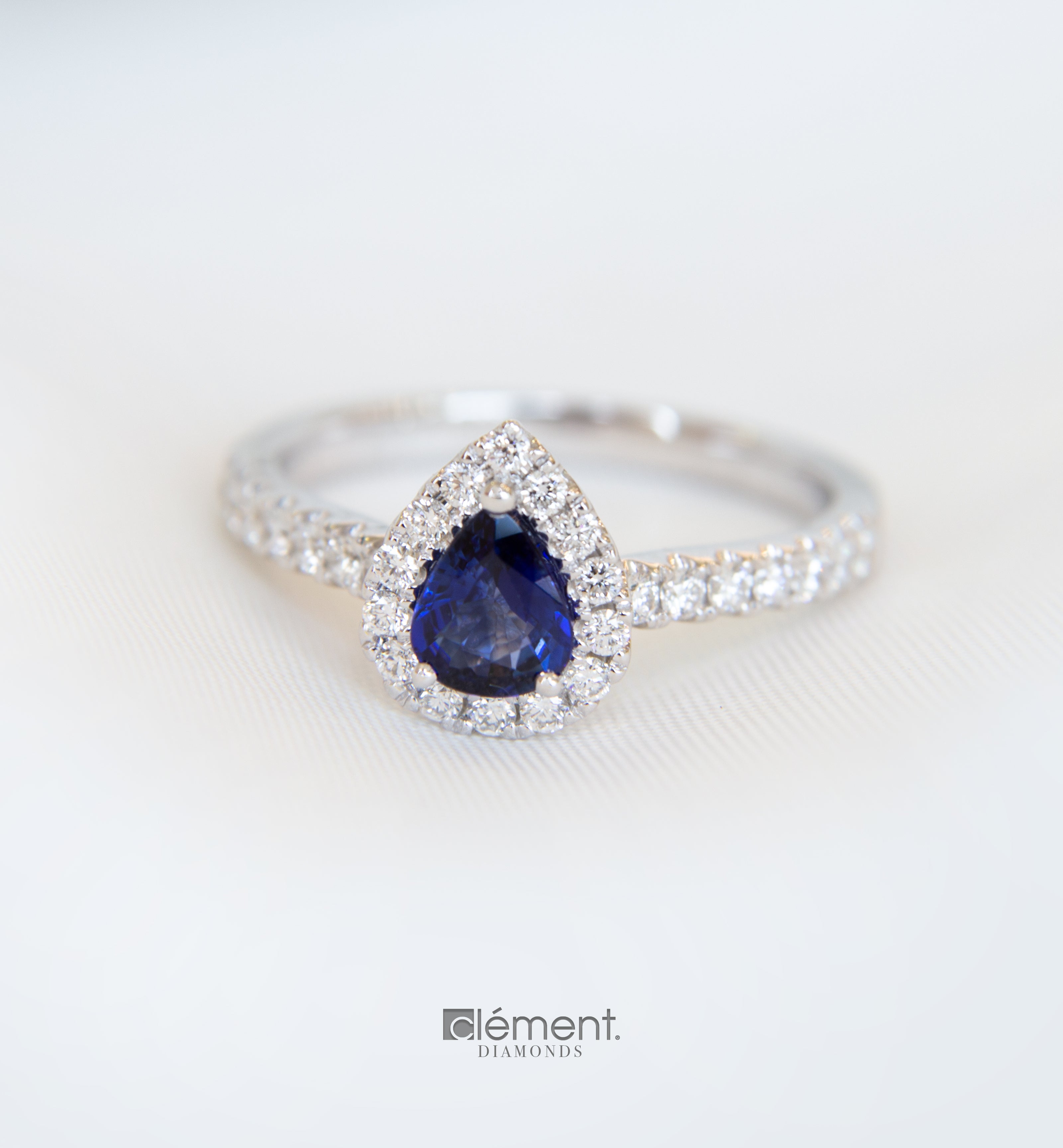 18ct White Gold Diamond & Blue Sapphire Drop Ring