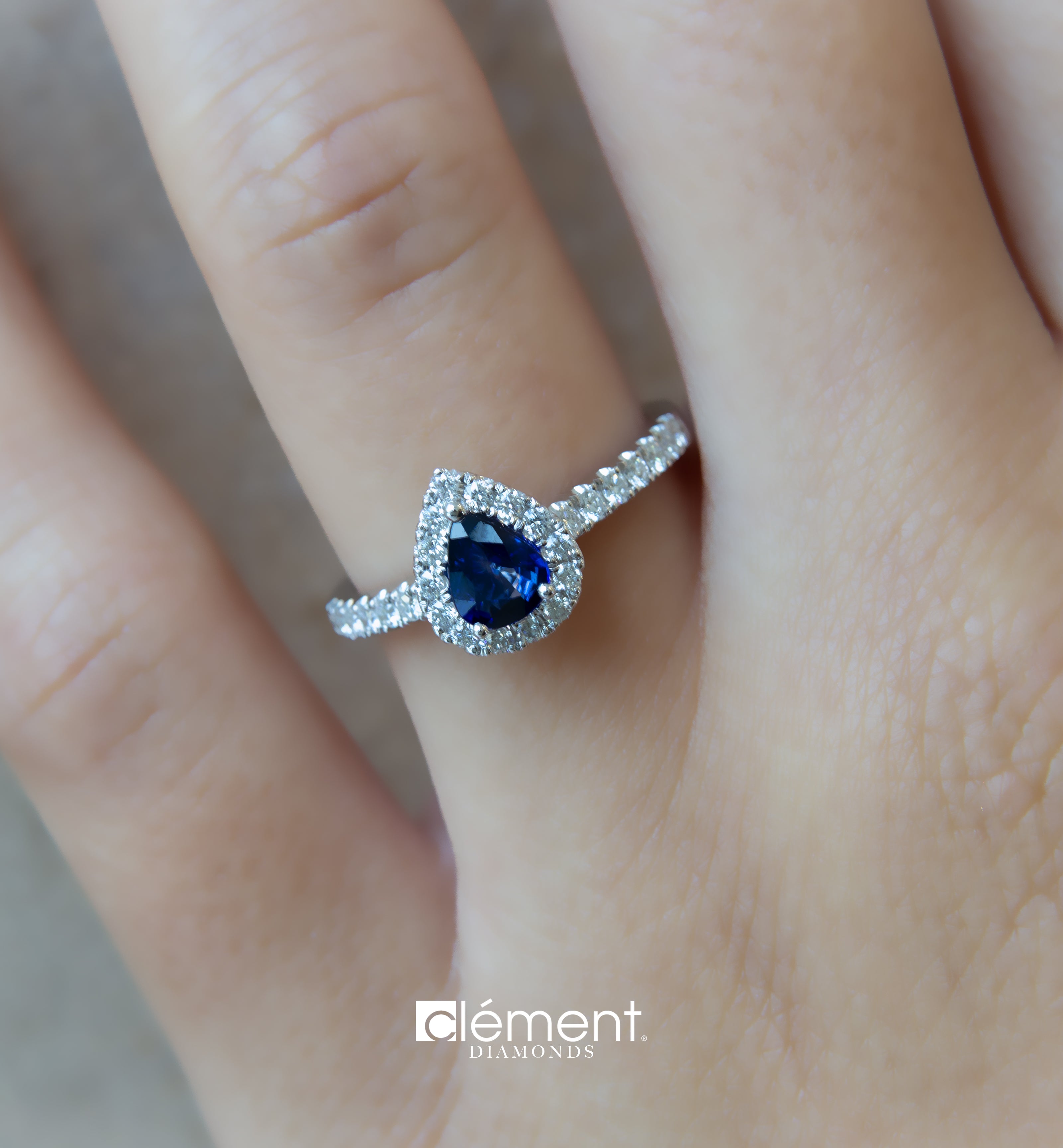 18ct White Gold Diamond & Blue Sapphire Drop Ring