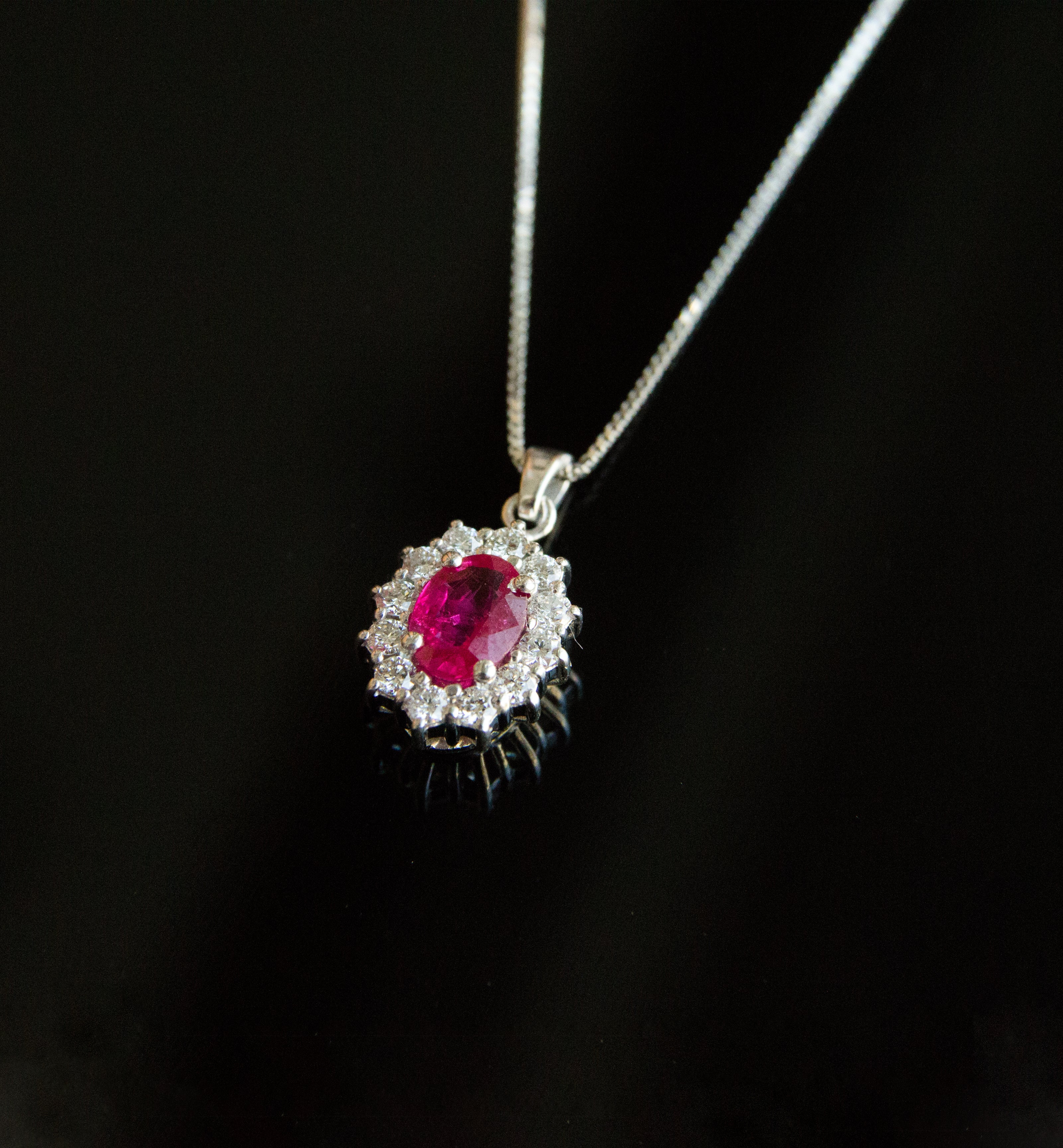 18ct White Gold Natural Diamond & Ruby Pendant