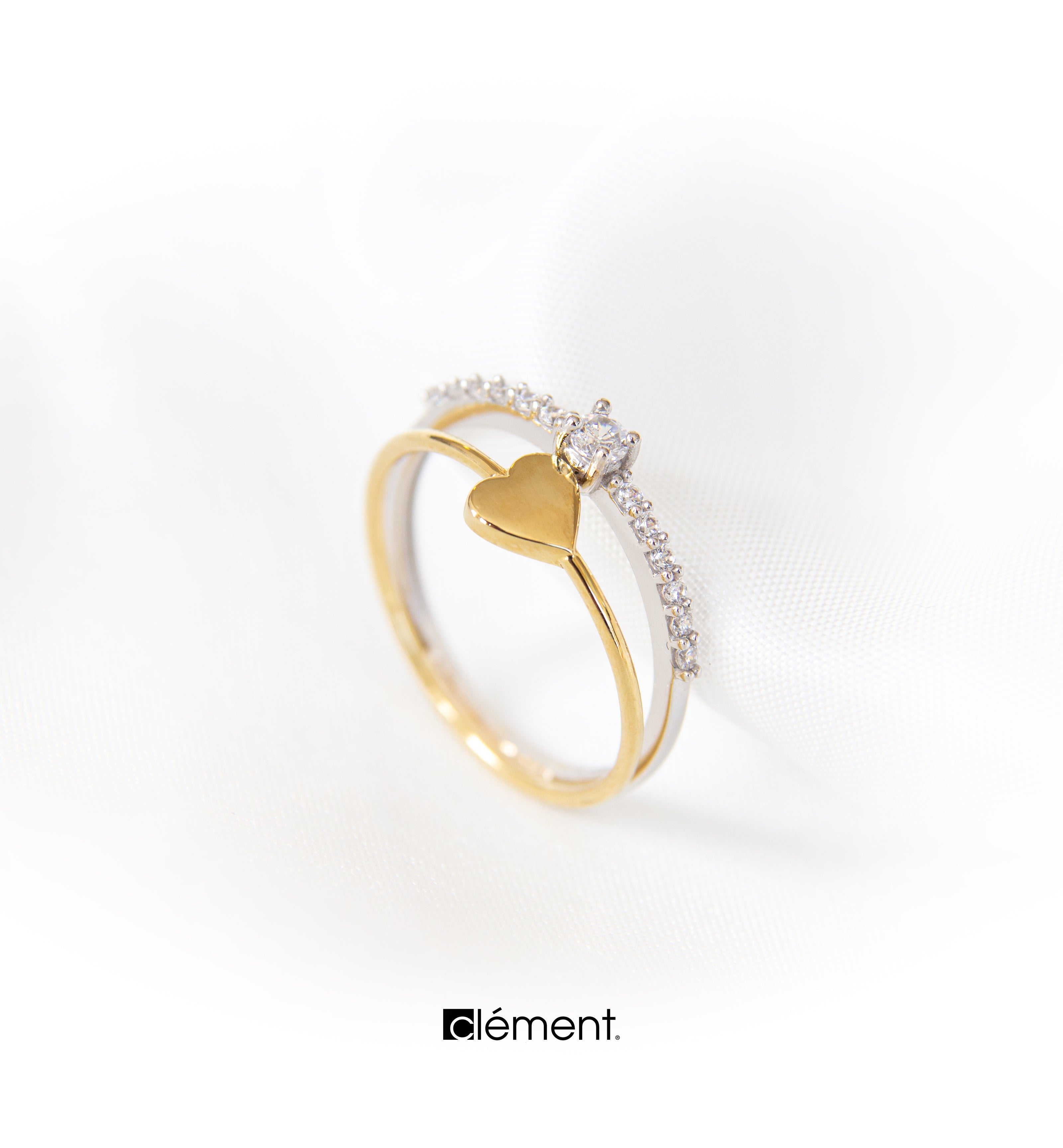 18ct Gold Heart Ring with Cubic Zircon Stones