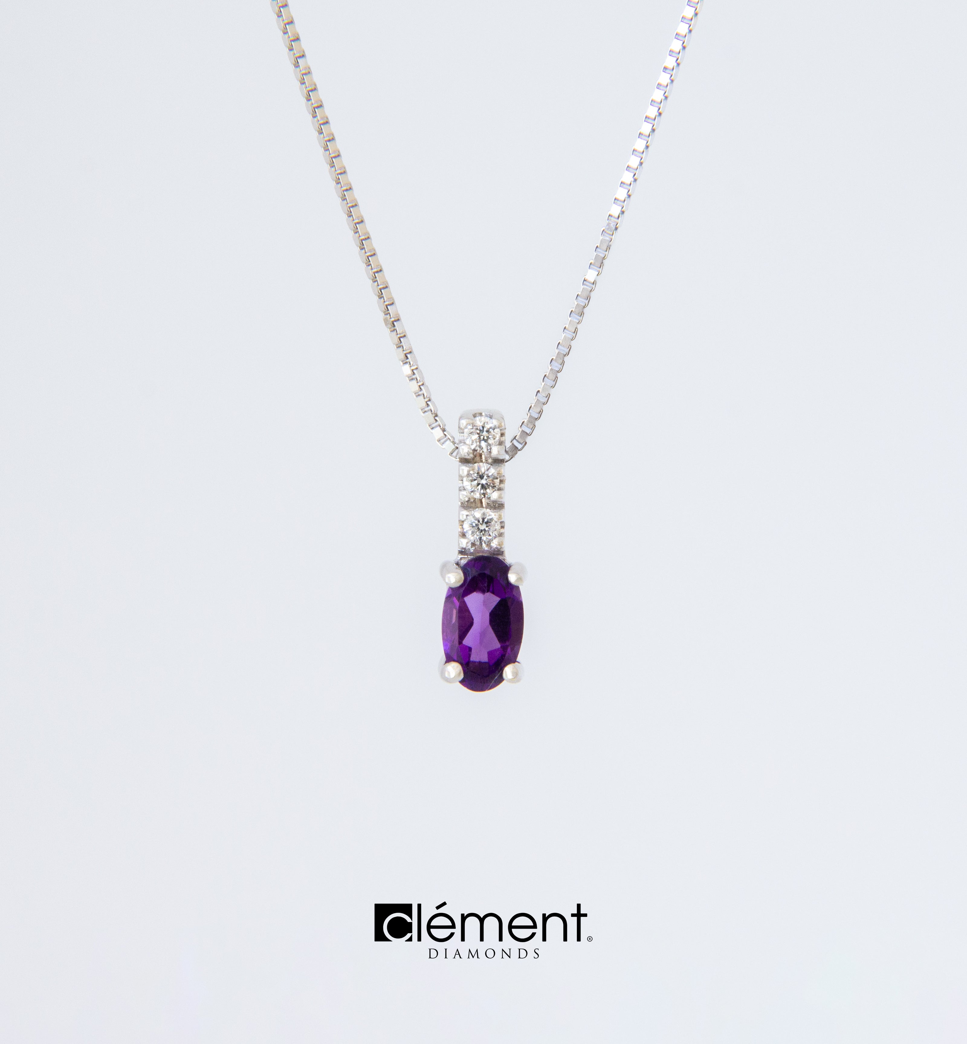 18ct White Gold Diamond and Amethyst Pendant