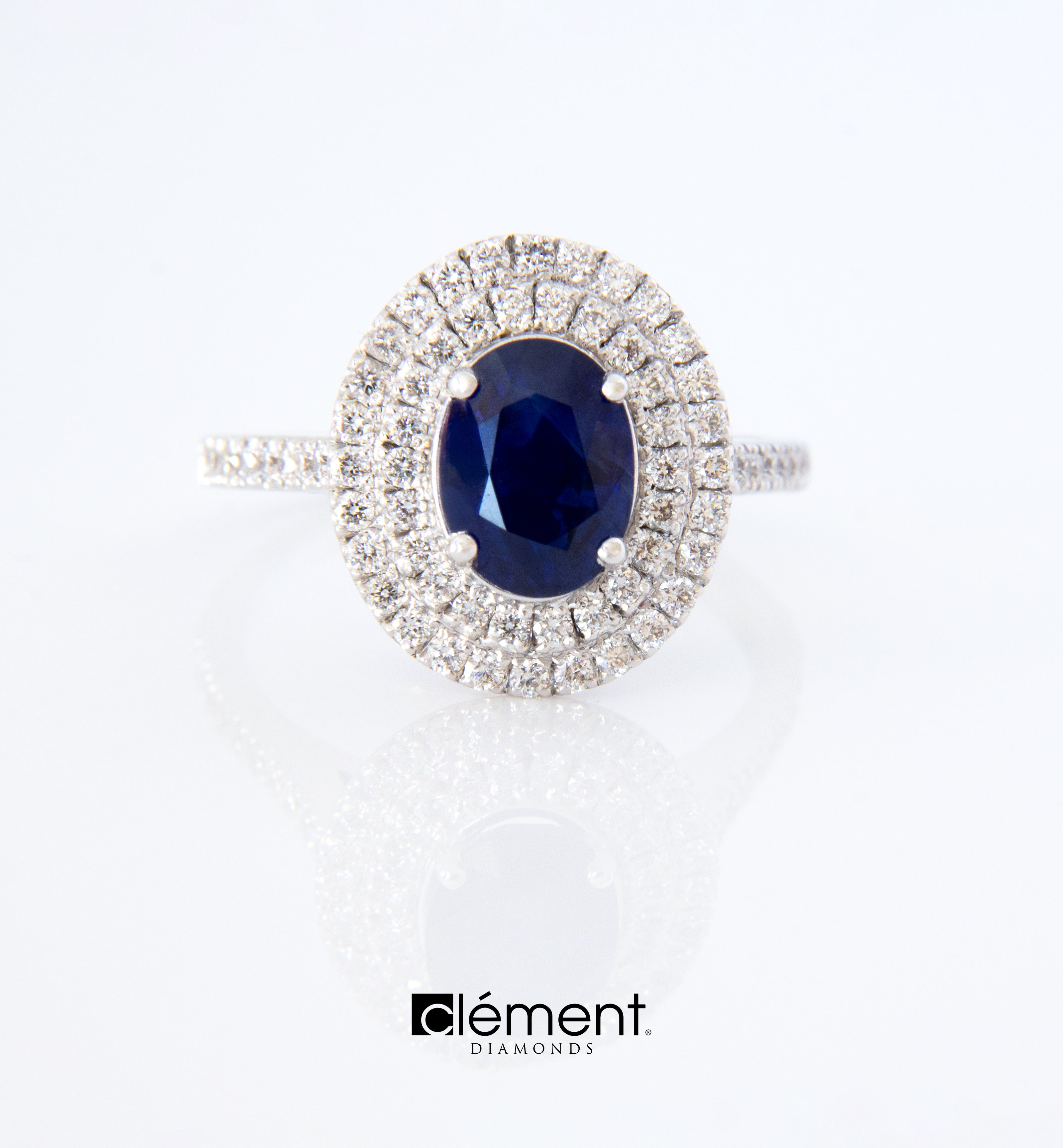 18ct White Gold Diamond and Blue Sapphire Ring