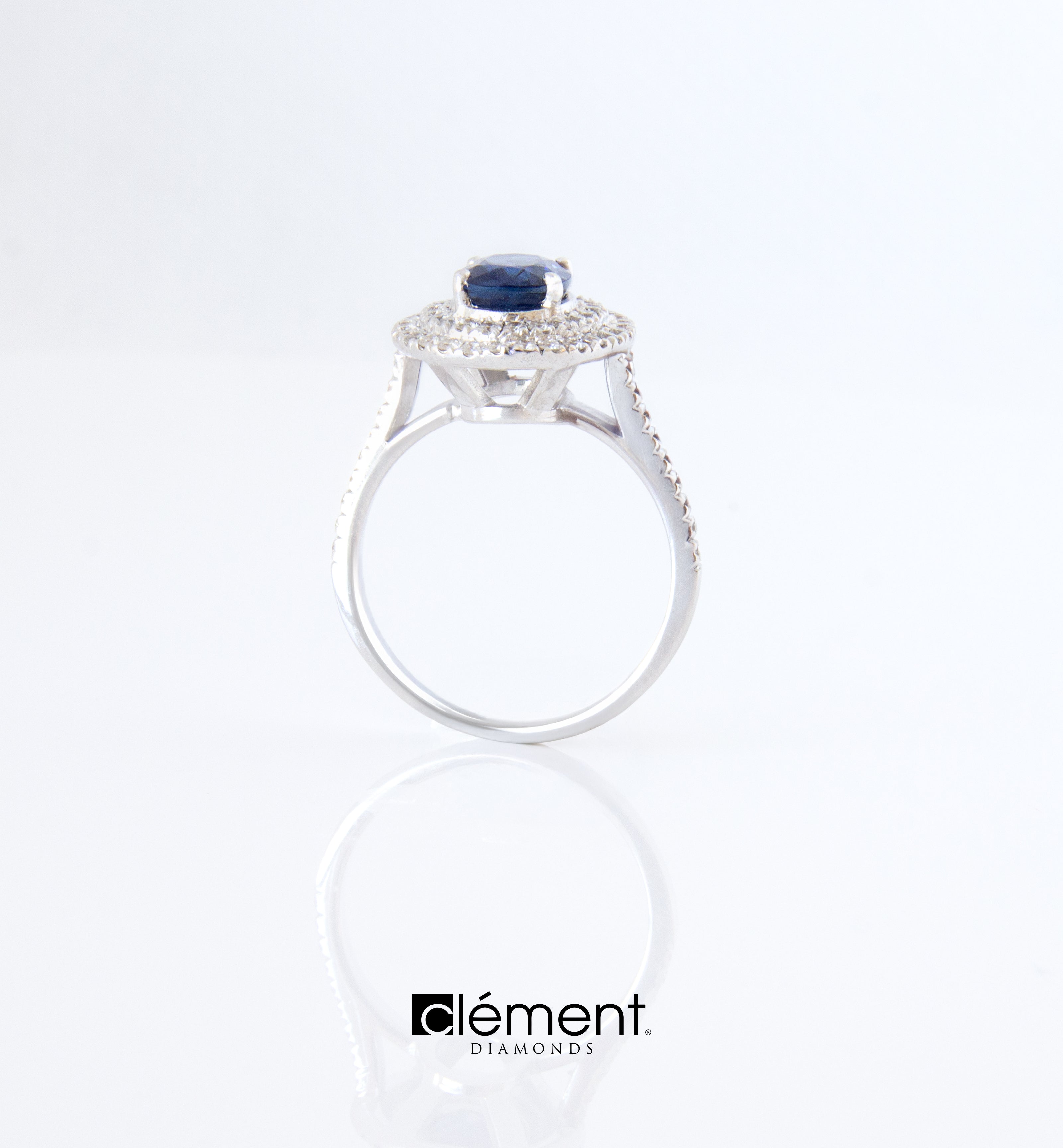 18ct White Gold Diamond and Blue Sapphire Ring