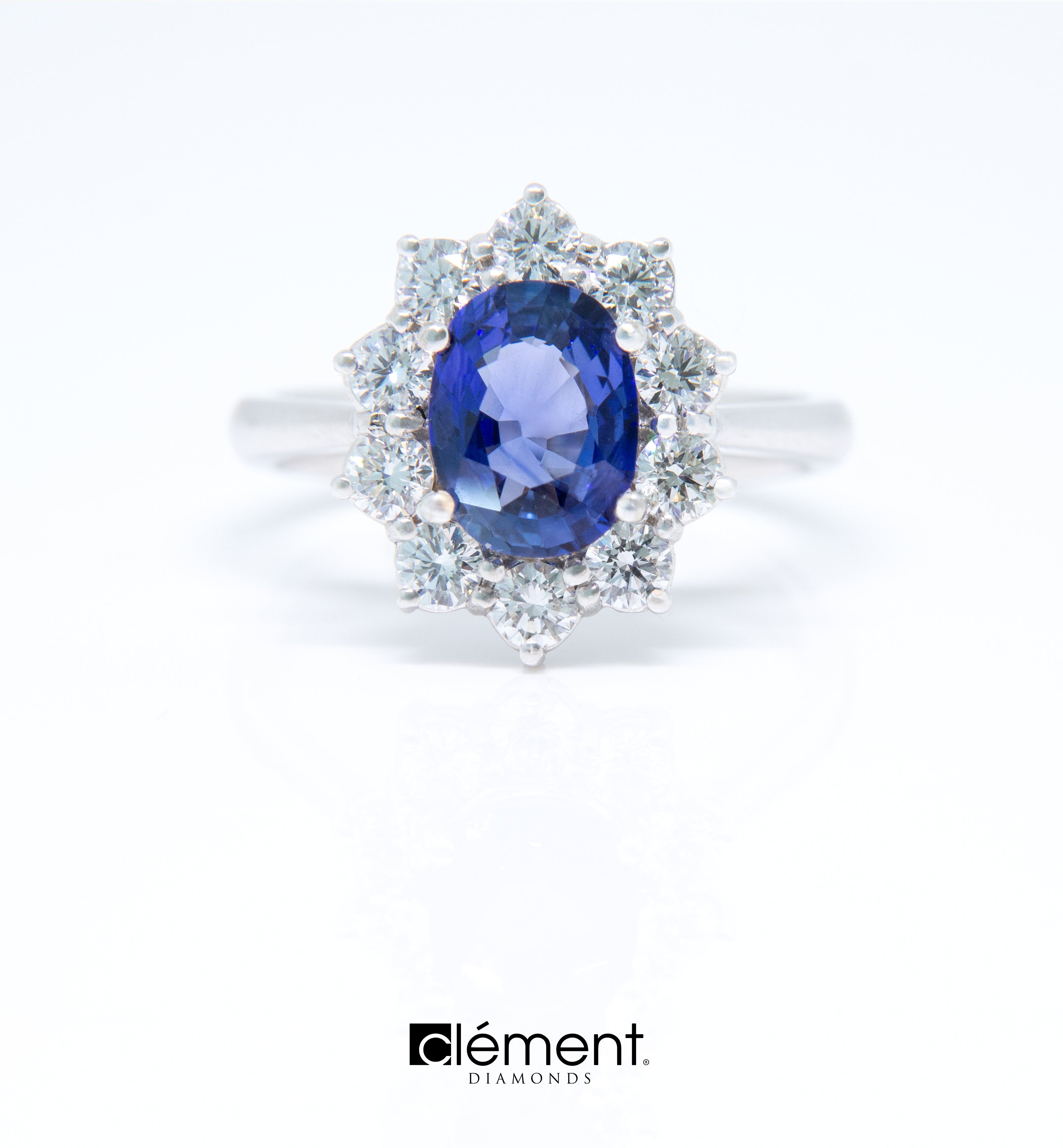 18ct White Gold Diamond and Blue Sapphire Ring