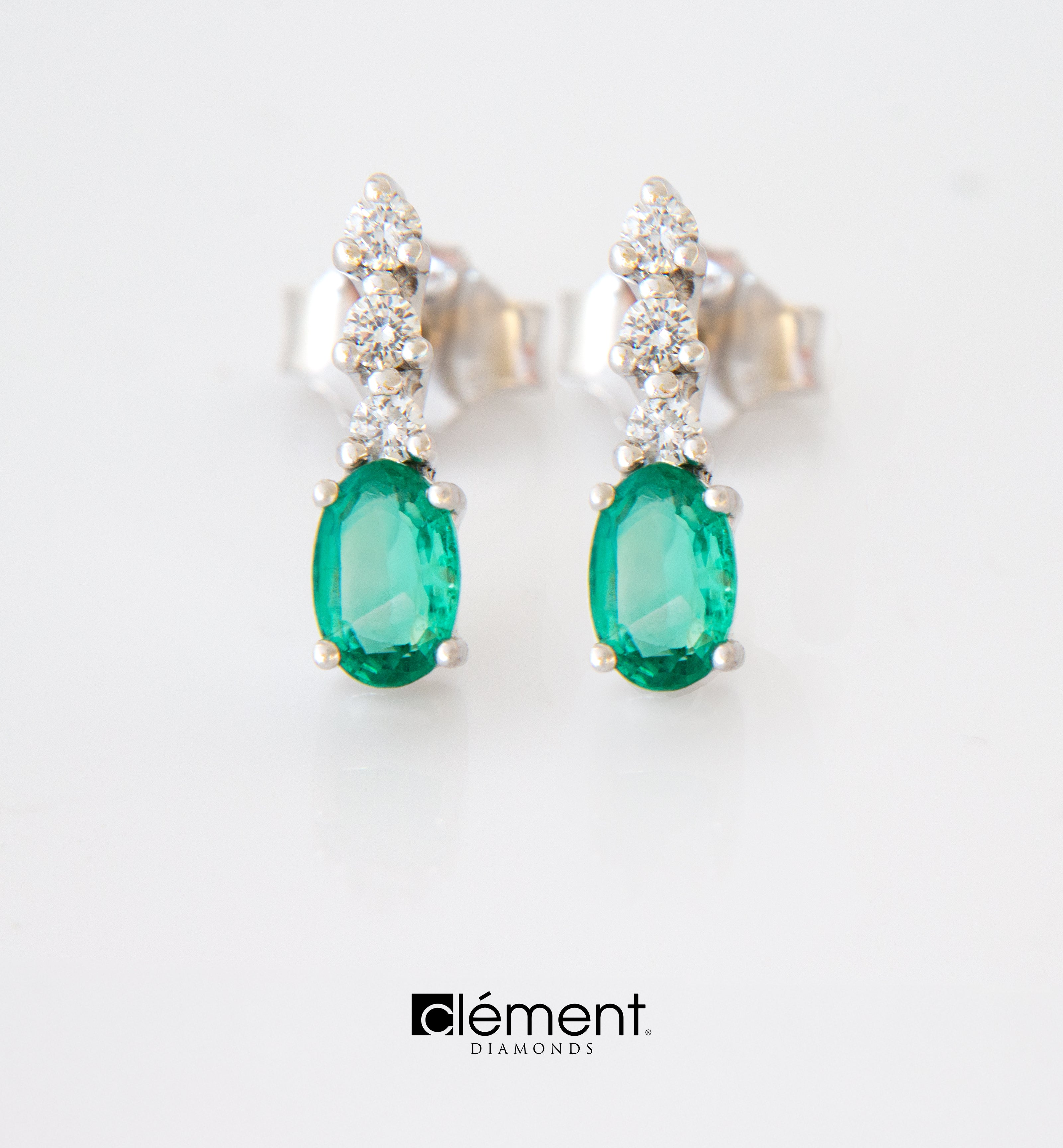 18ct White Gold Diamond and Emerald Earrings