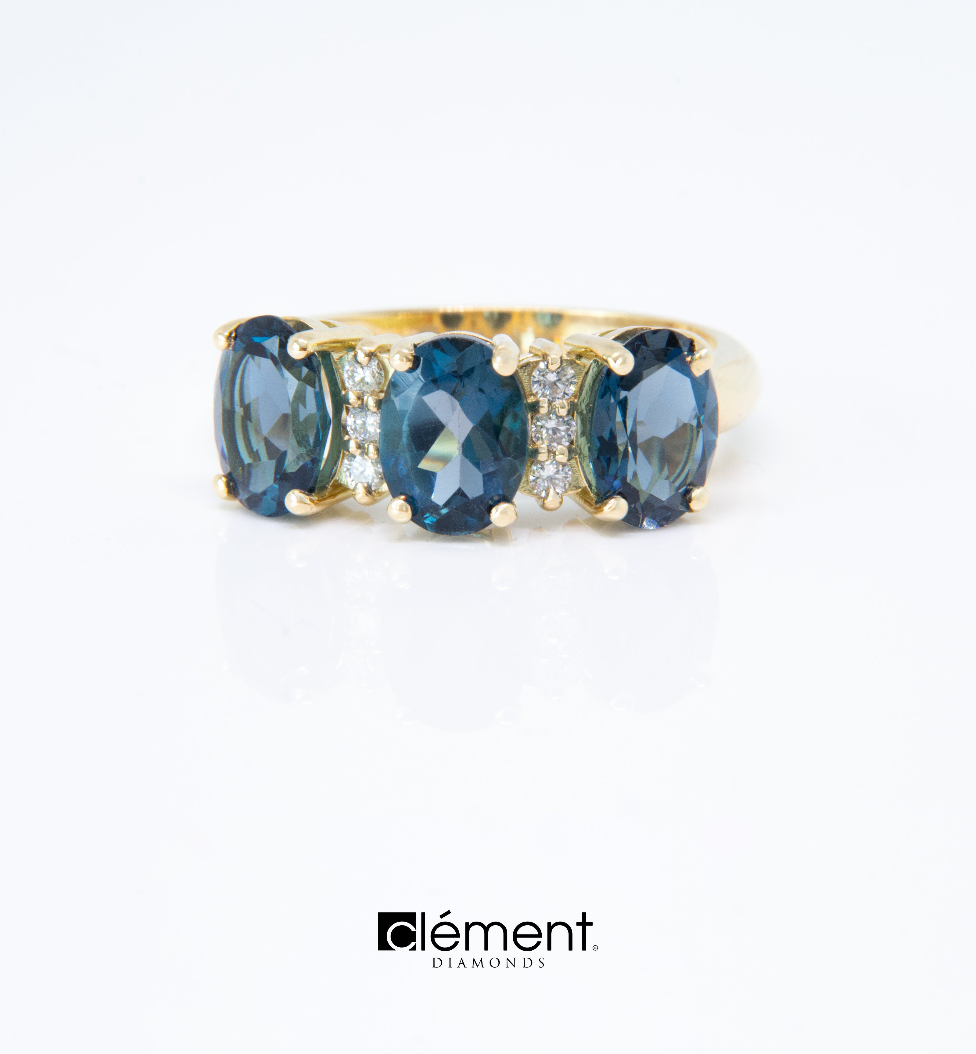 18ct Yellow Gold London Blue Topaz and Diamond Ring