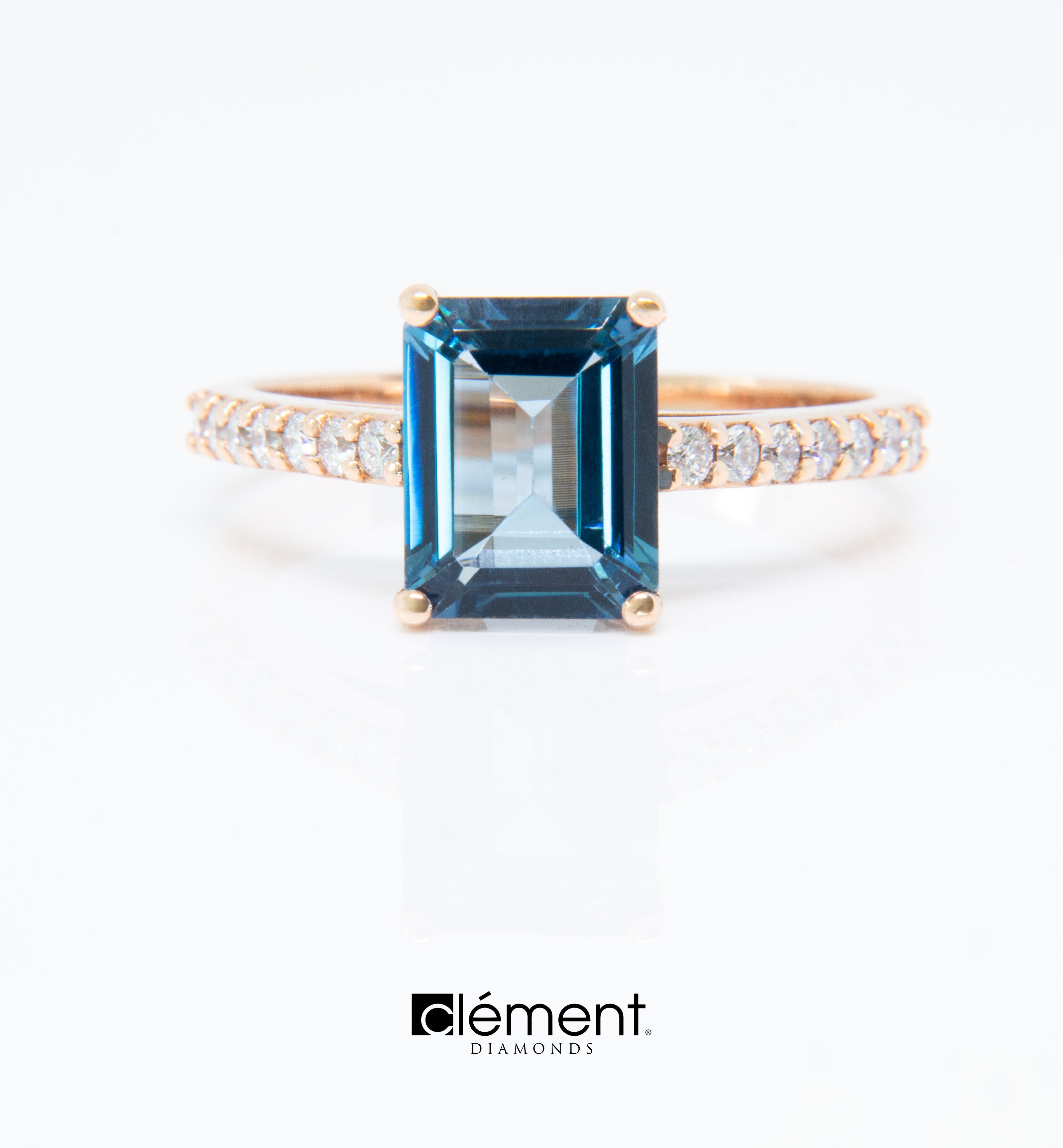 18ct Rose Gold London Blue Topaz and Diamond Ring