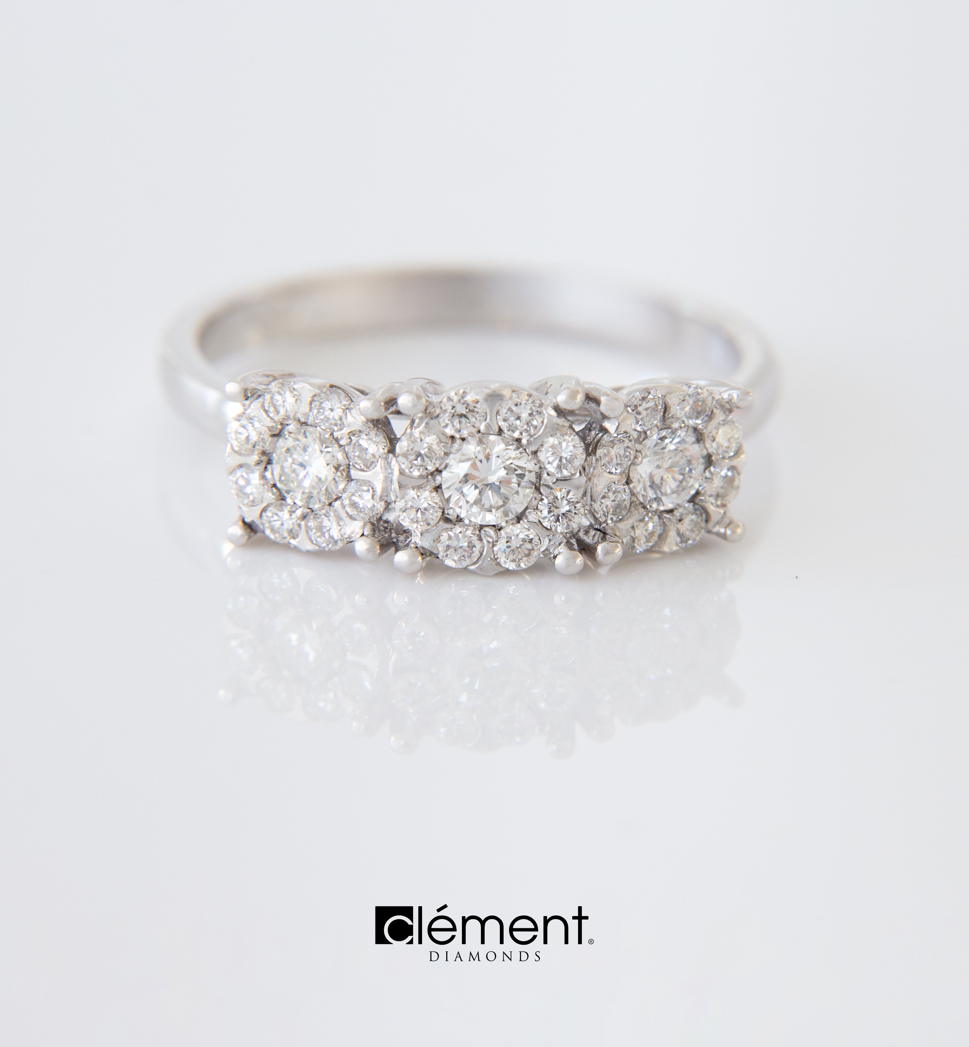 18ct White Gold Cluster of Diamond Trilogy Ring