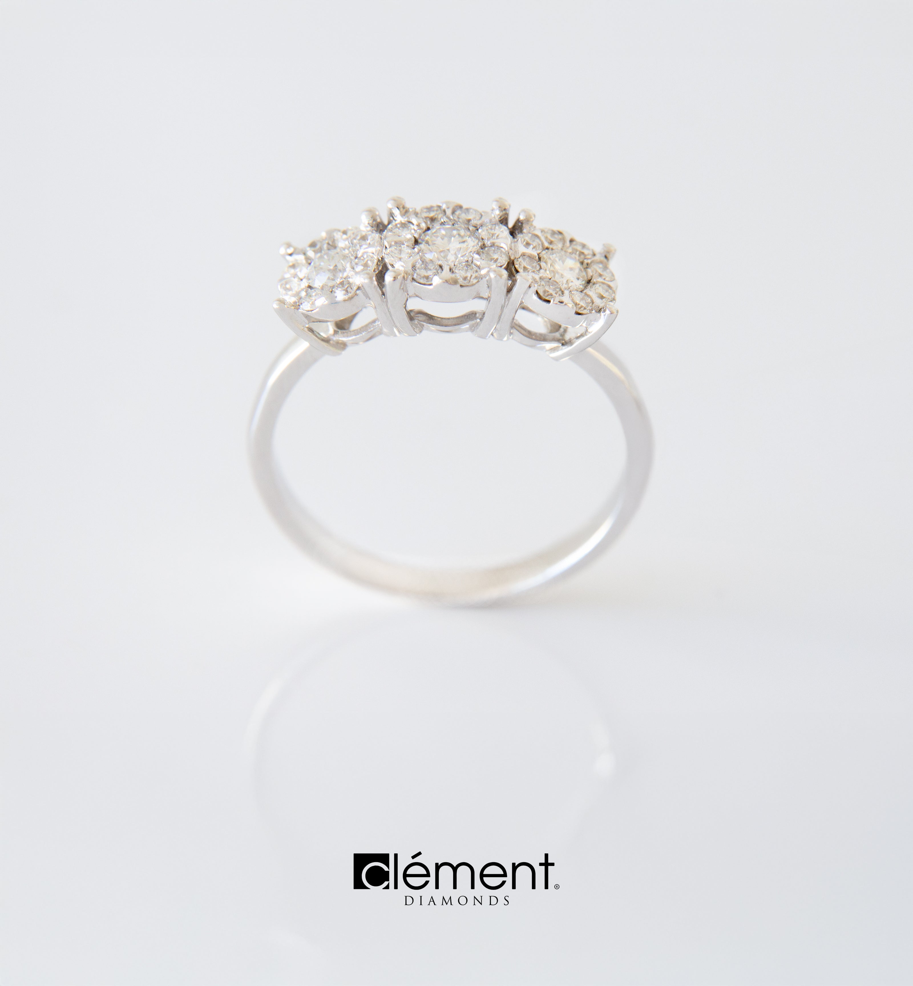 18ct White Gold Cluster of Diamond Trilogy Ring