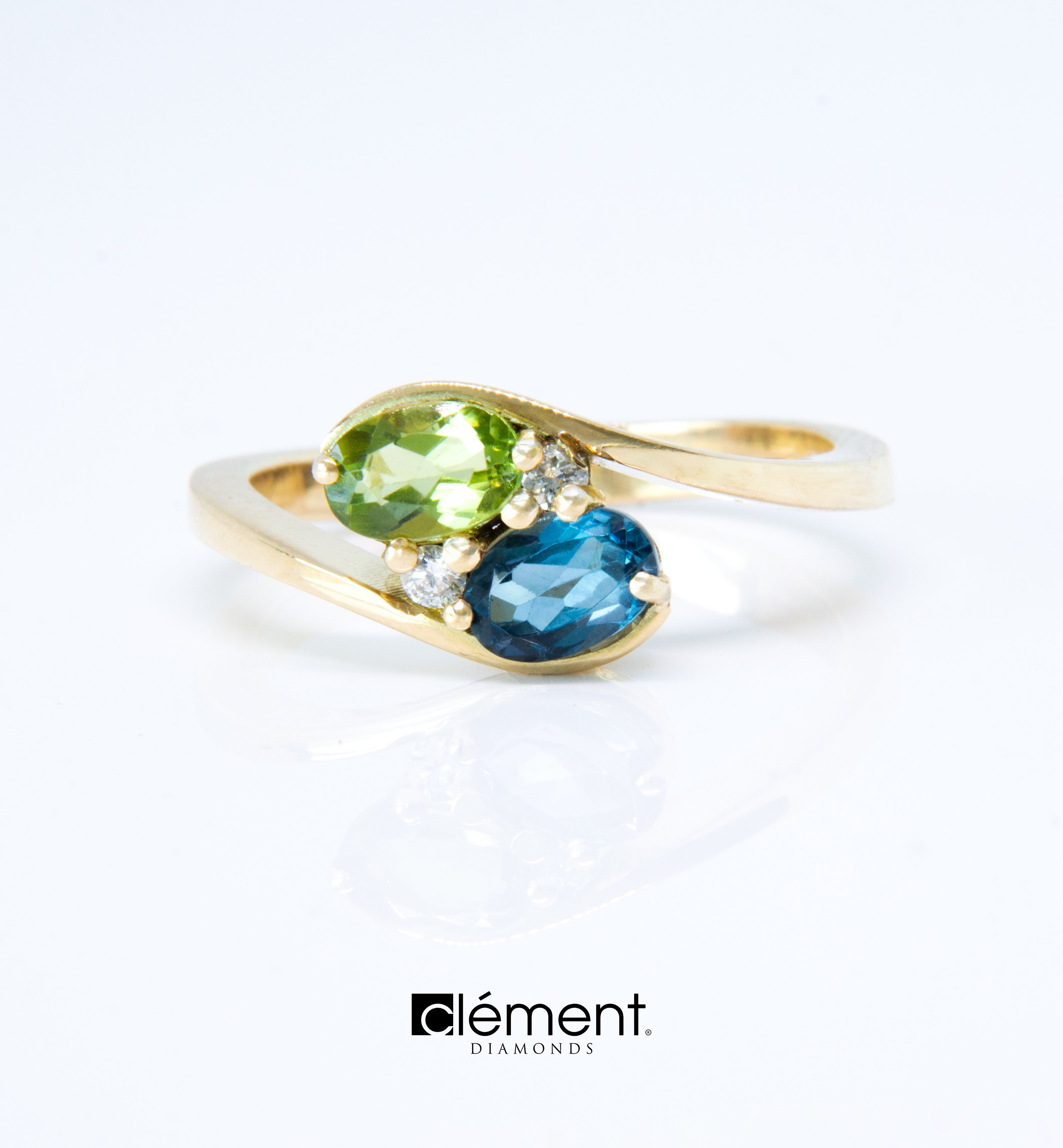 18ct Yellow Gold Diamond, Peridot and London Blue Topaz Ring