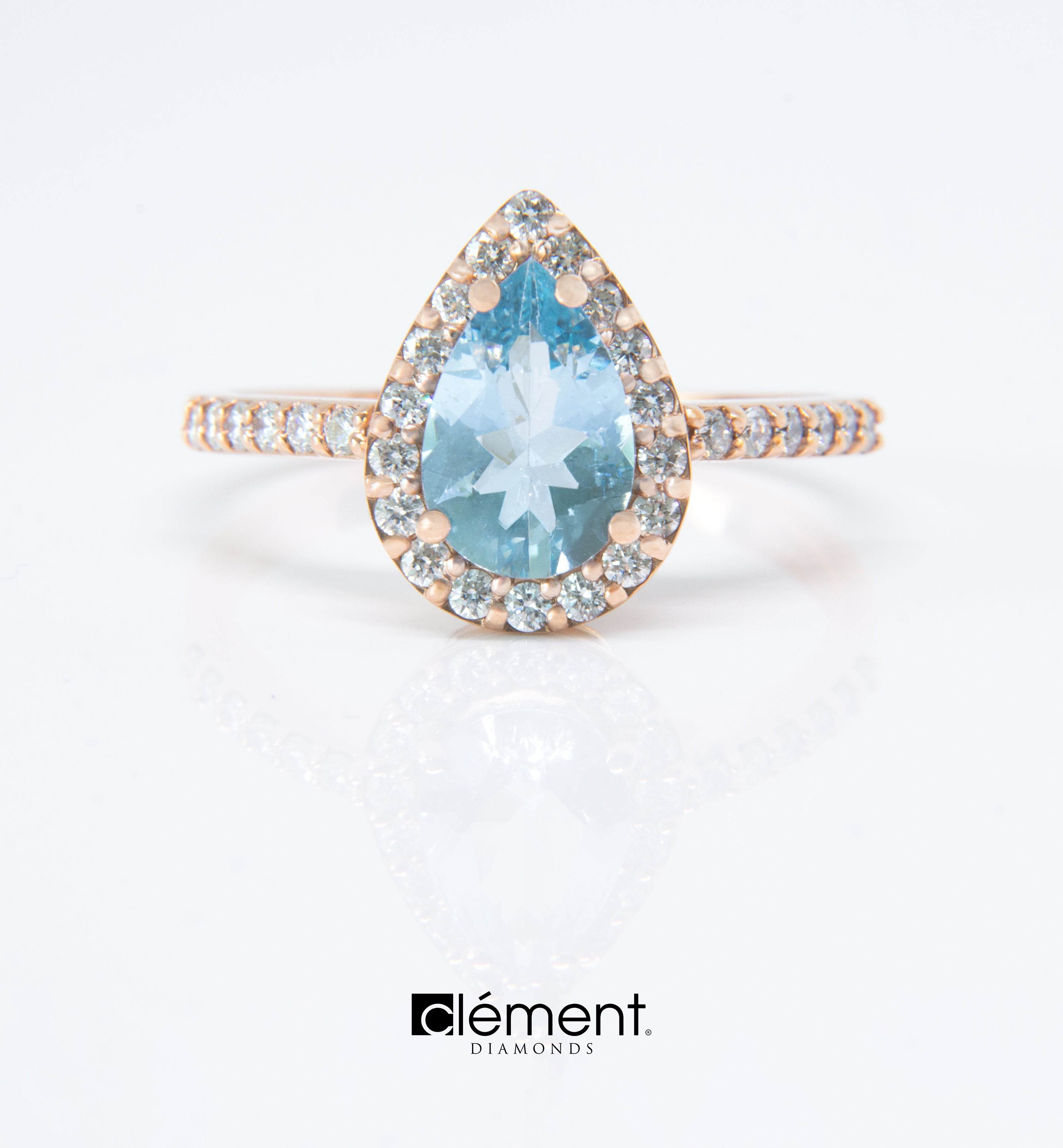 18ct Rose Gold Diamond and Aquamarine Ring