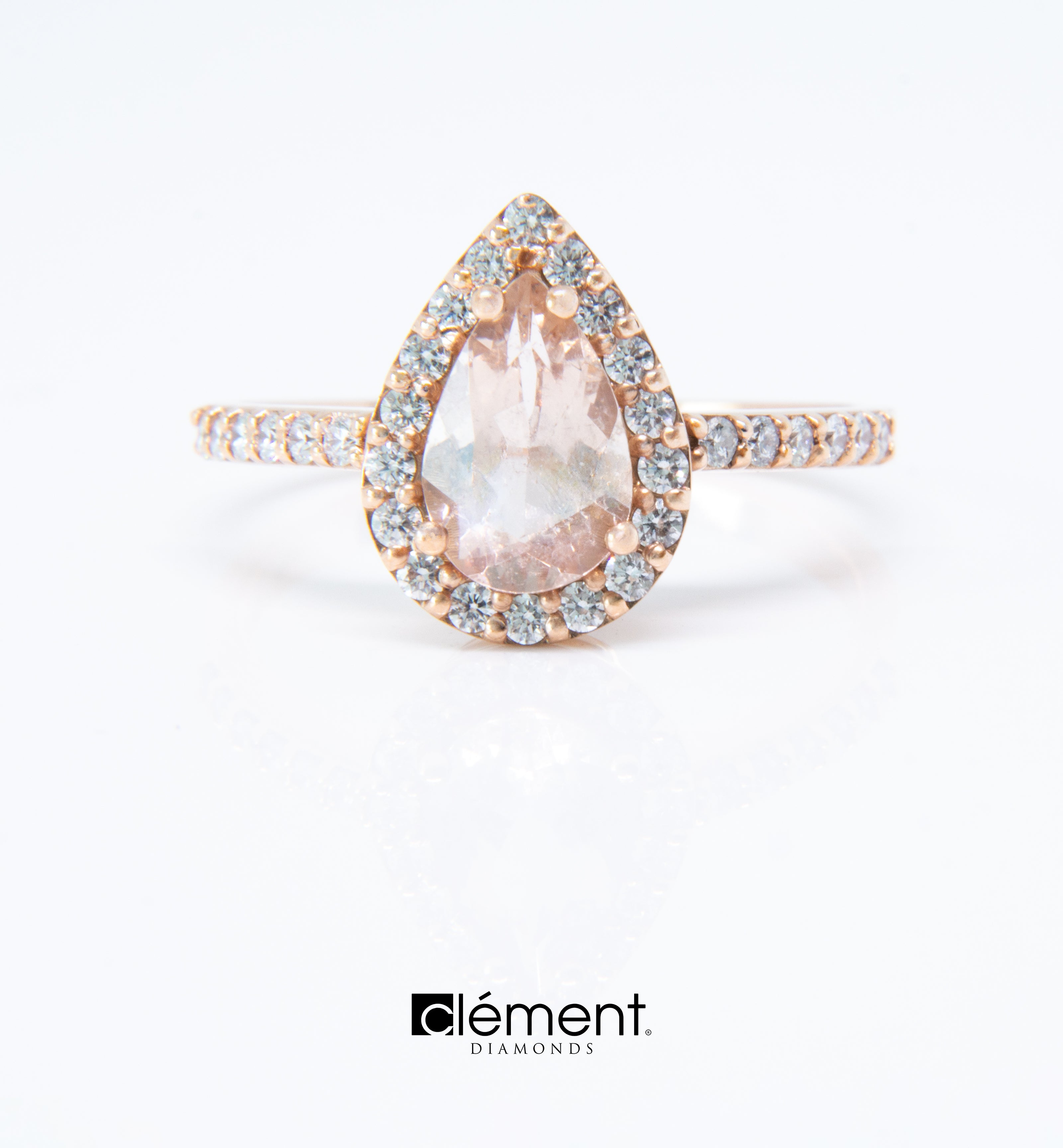 18ct Rose Gold Diamond and Morganite Drop Ring