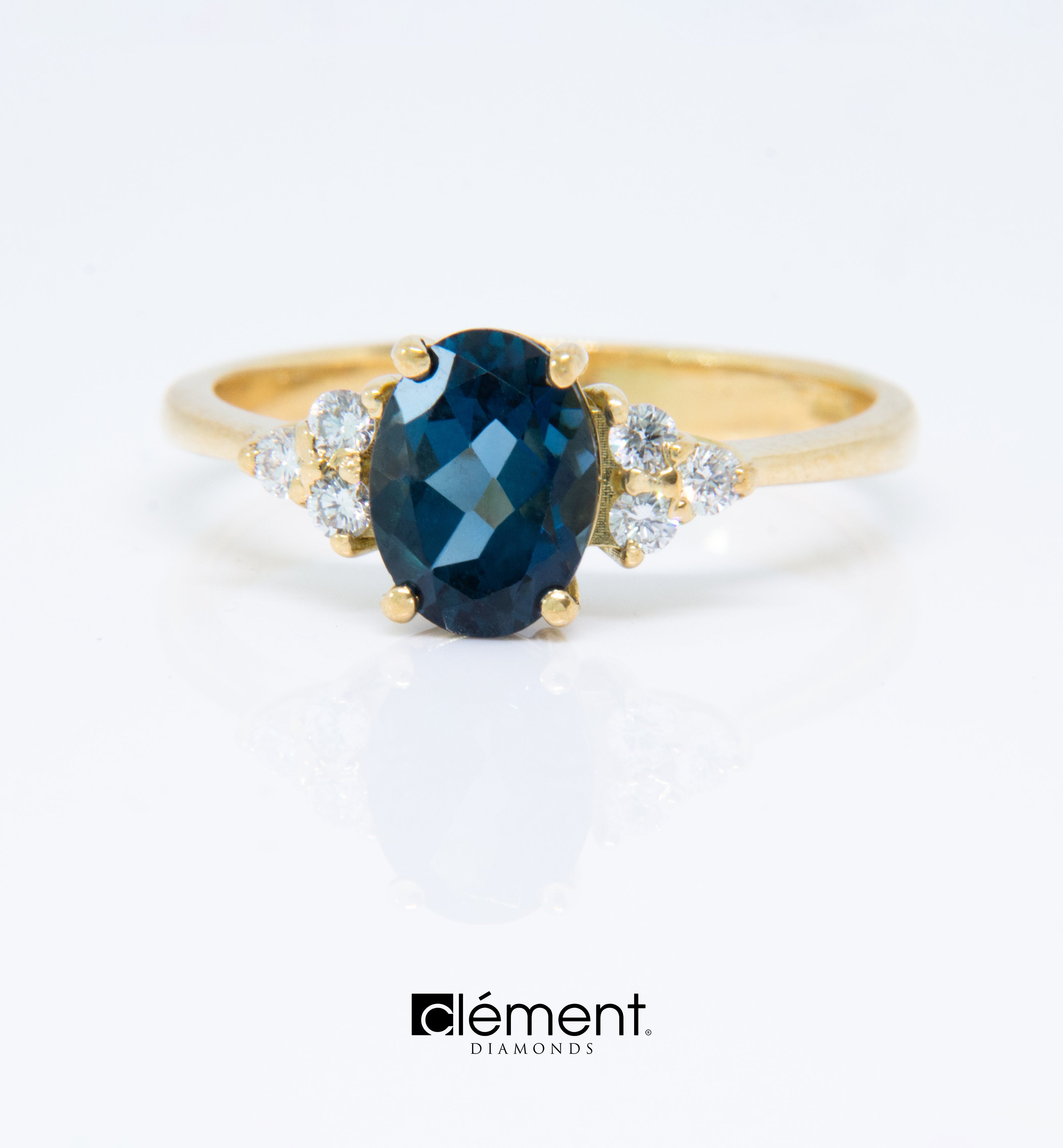 18ct Yellow Gold London Blue Topaz and Diamond Ring