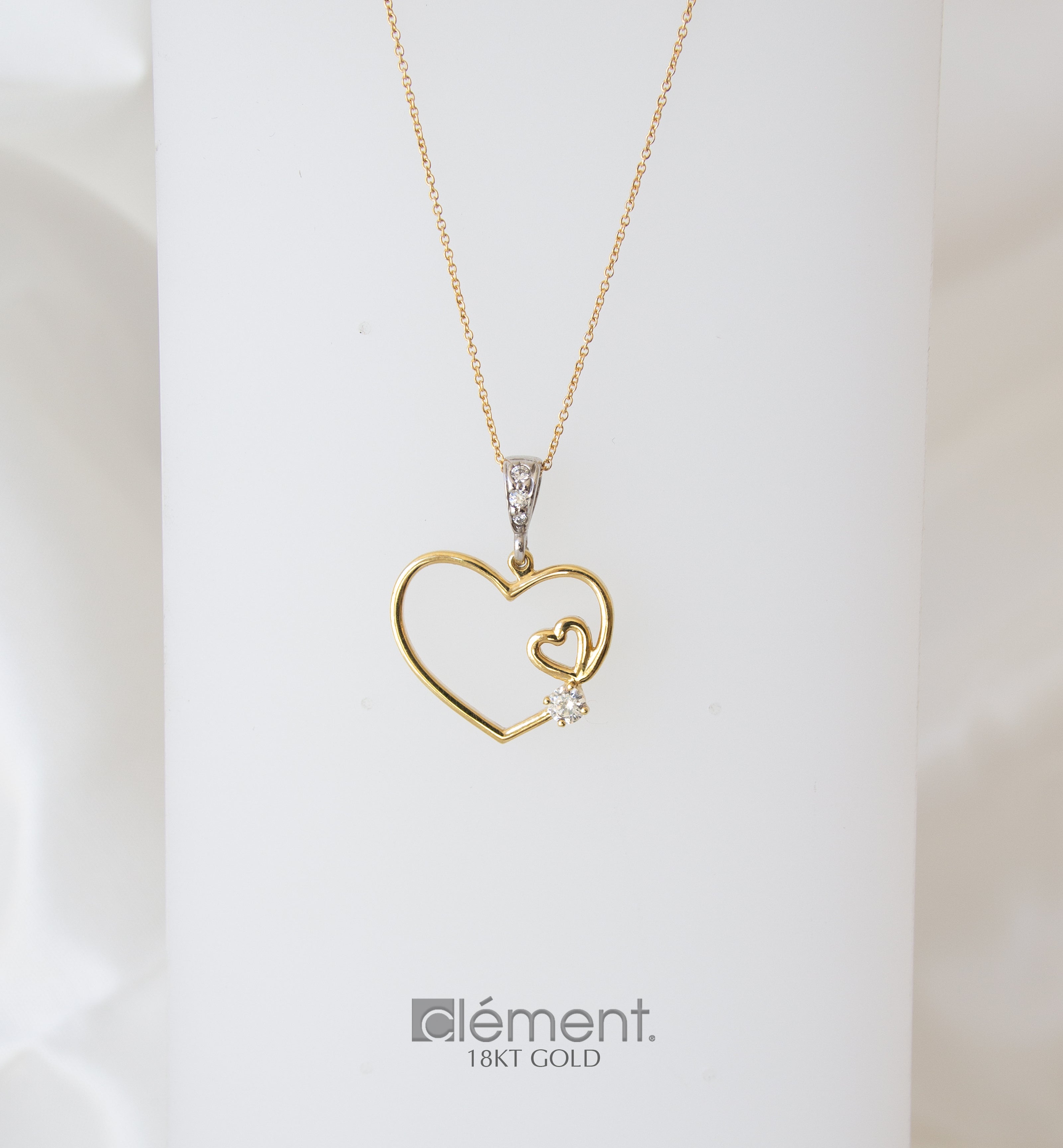 18ct Gold Double Heart Pendant with CZ Stone