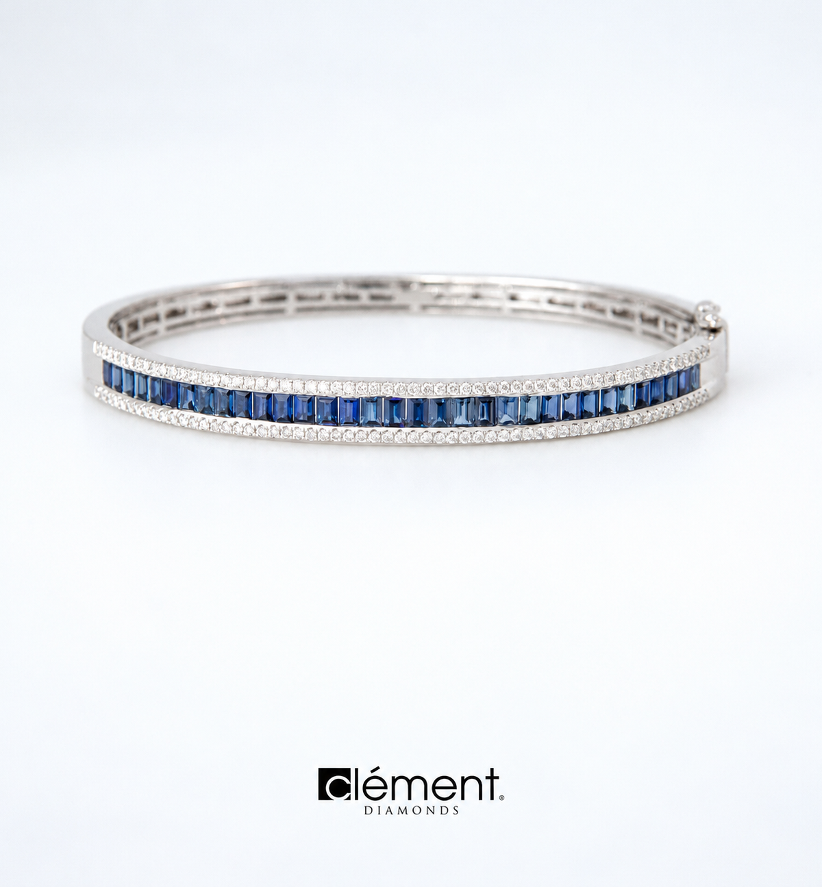 18ct White Gold Natural Diamond and Blue Sapphire Bangle