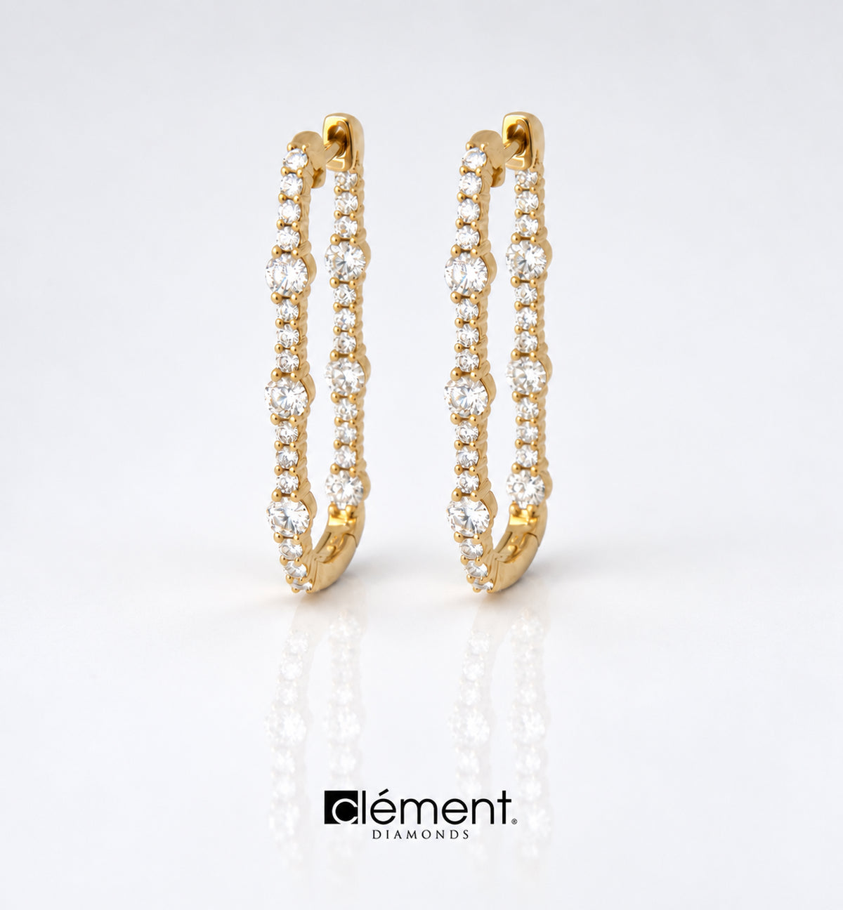 18ct Yellow Gold Diamond Rectangular Hoop Earrings