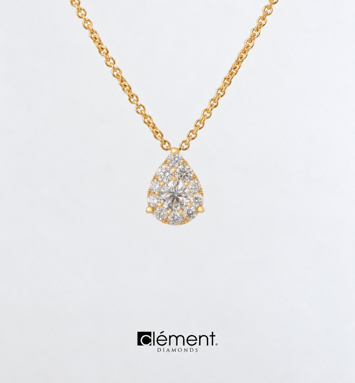 18ct Yellow Gold Natural Cluster of Diamond Drop Design Pendant