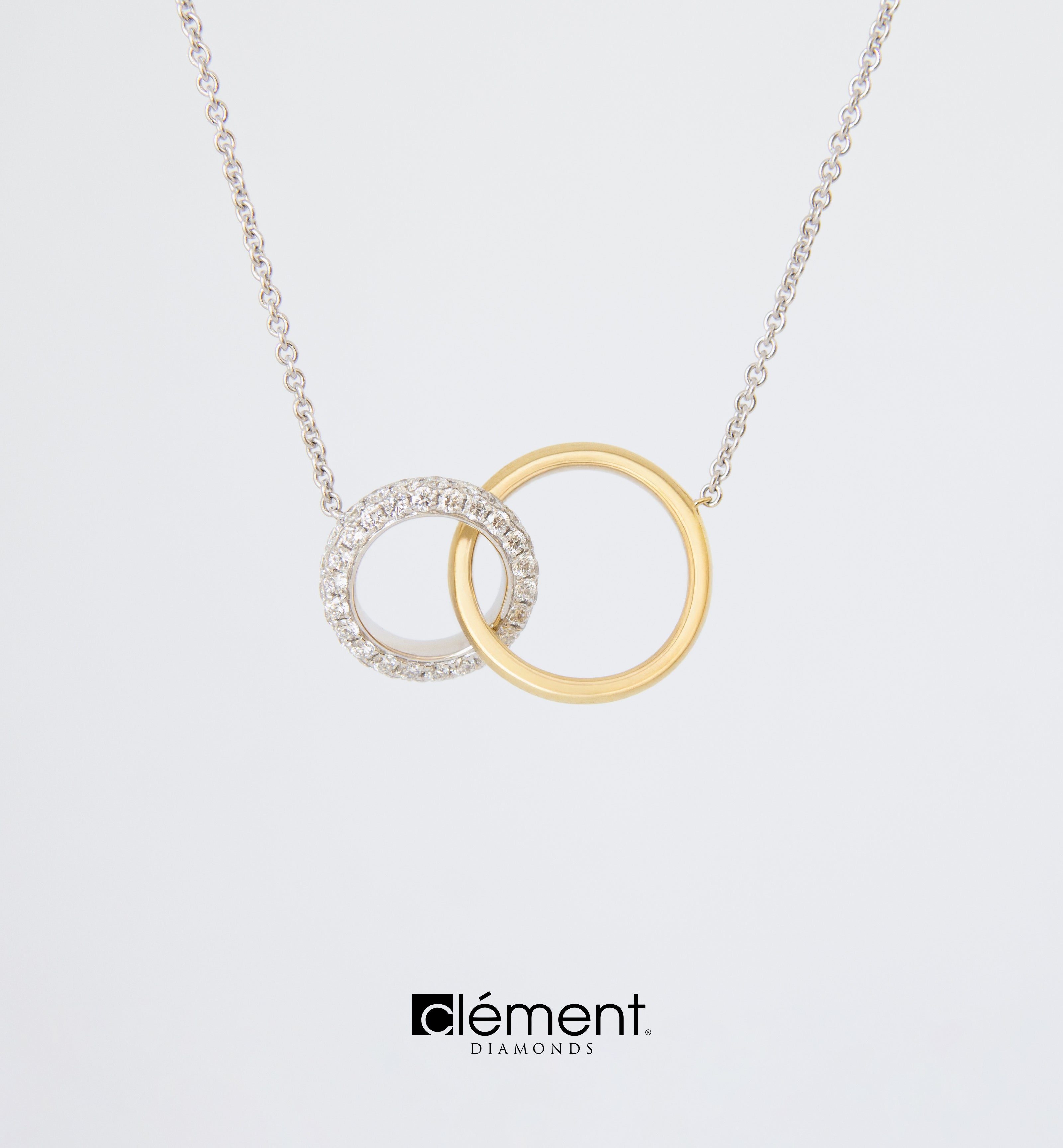 18ct Gold Two-Tone Double Circle Diamond Necklace