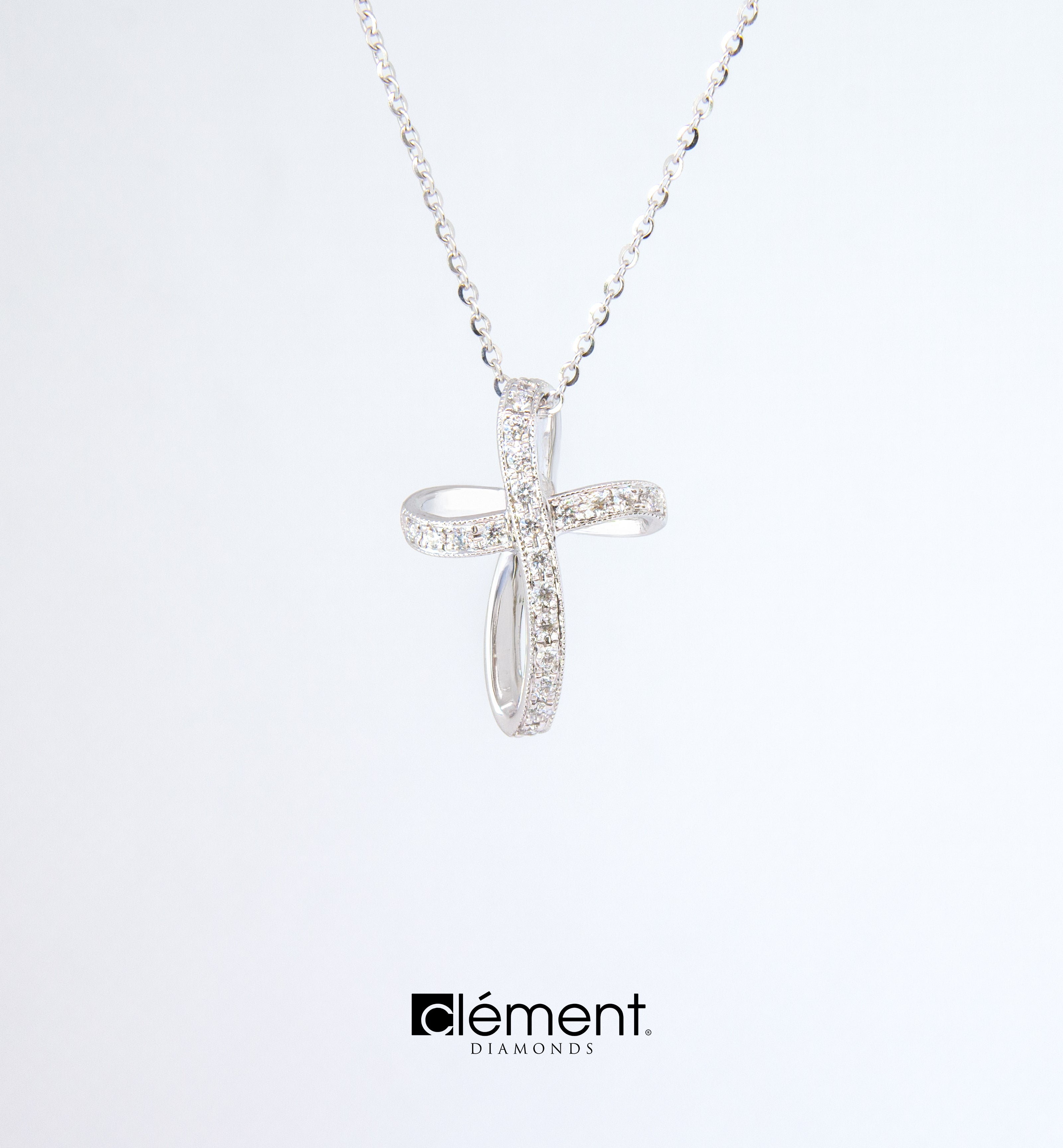 18ct White Gold Diamond Design Cross Pendant