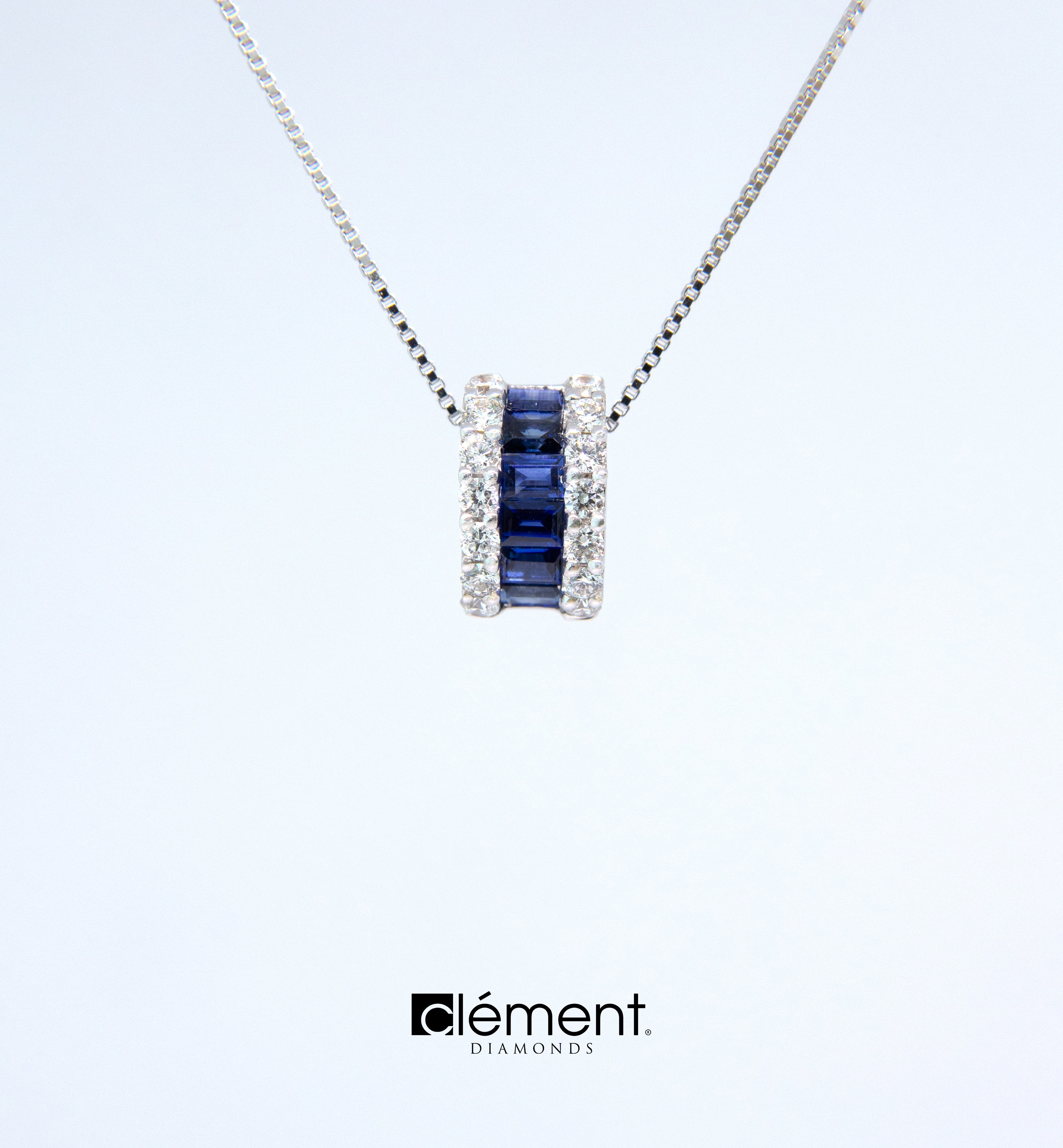 18ct White Gold Diamond and Blue Sapphire Pendant