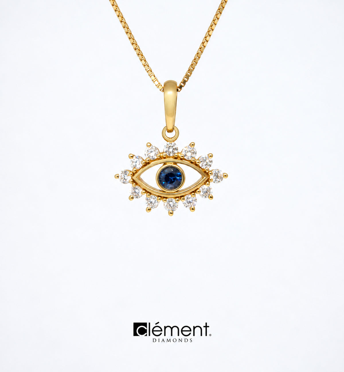 18ct Yellow Gold Diamond and Blue Sapphire Evil Eye Pendant
