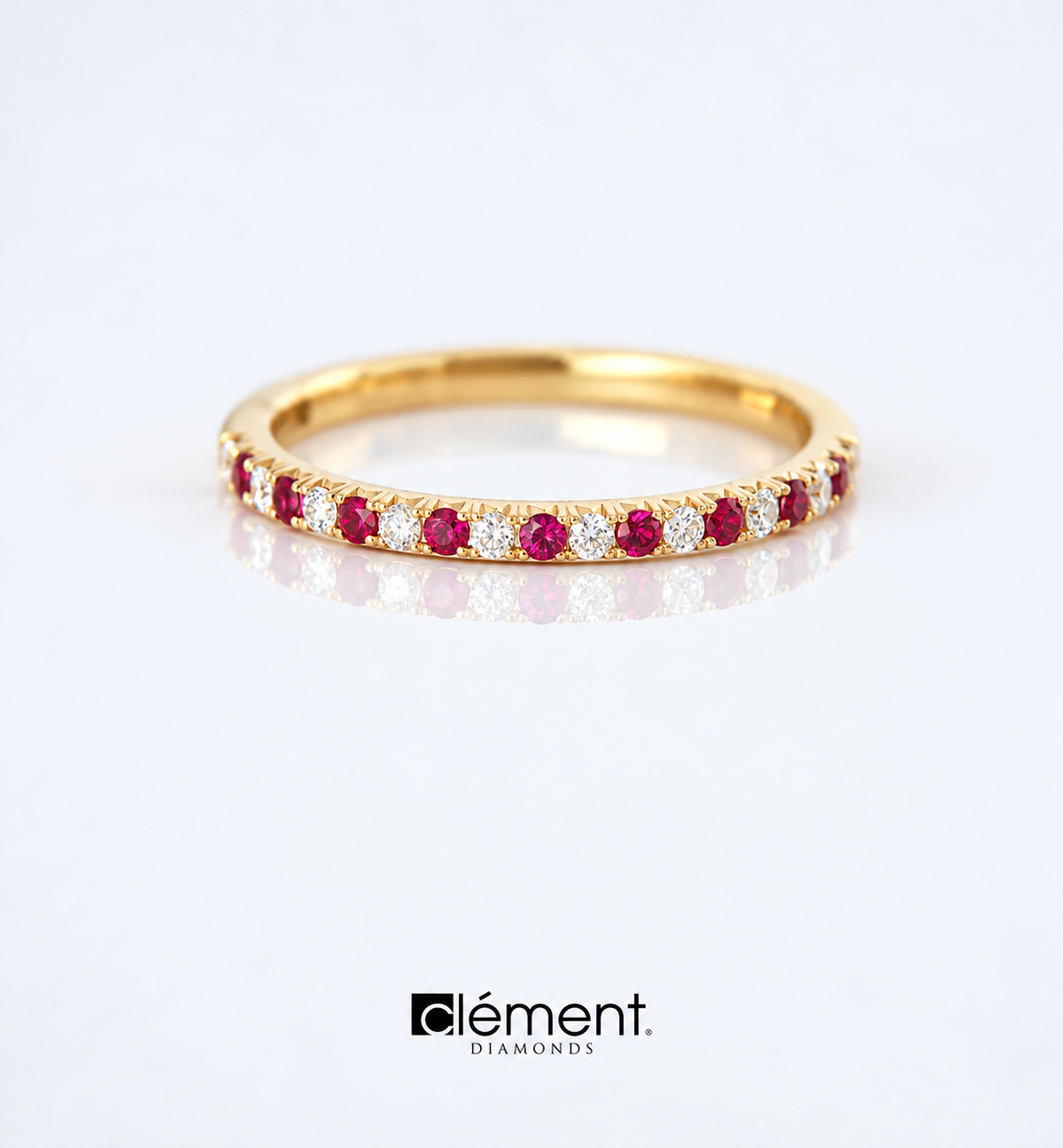18ct Yellow Gold Natural Ruby and Diamond Half Round Ring