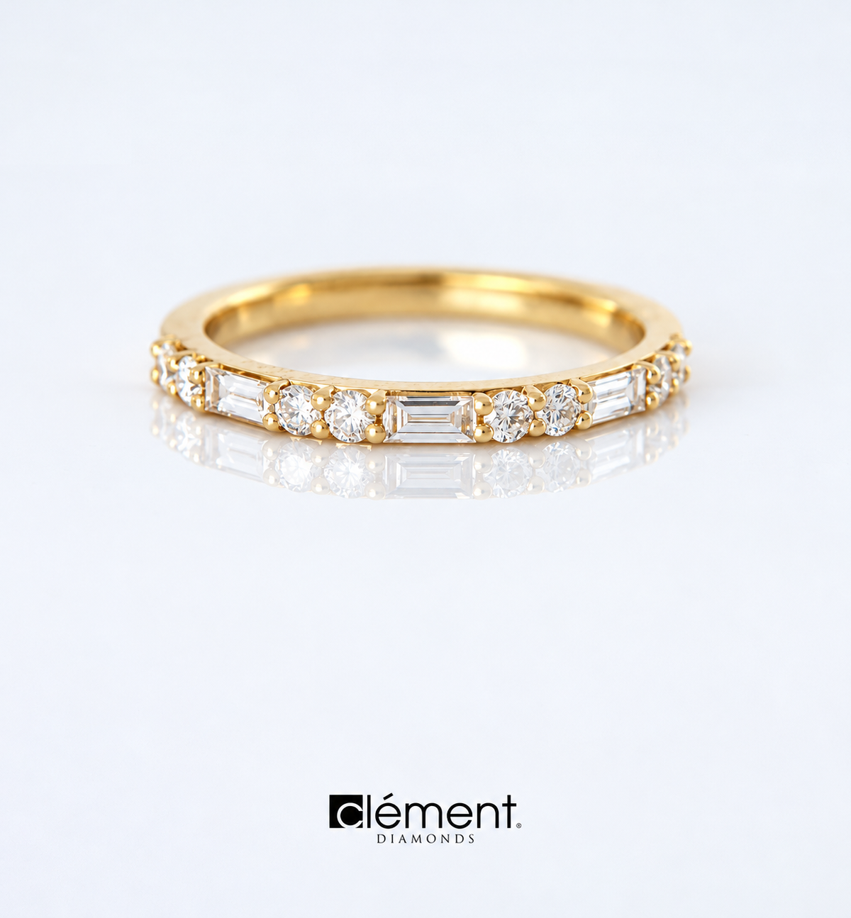 18ct Yellow Gold Natural Round and Baguette Diamond Ring