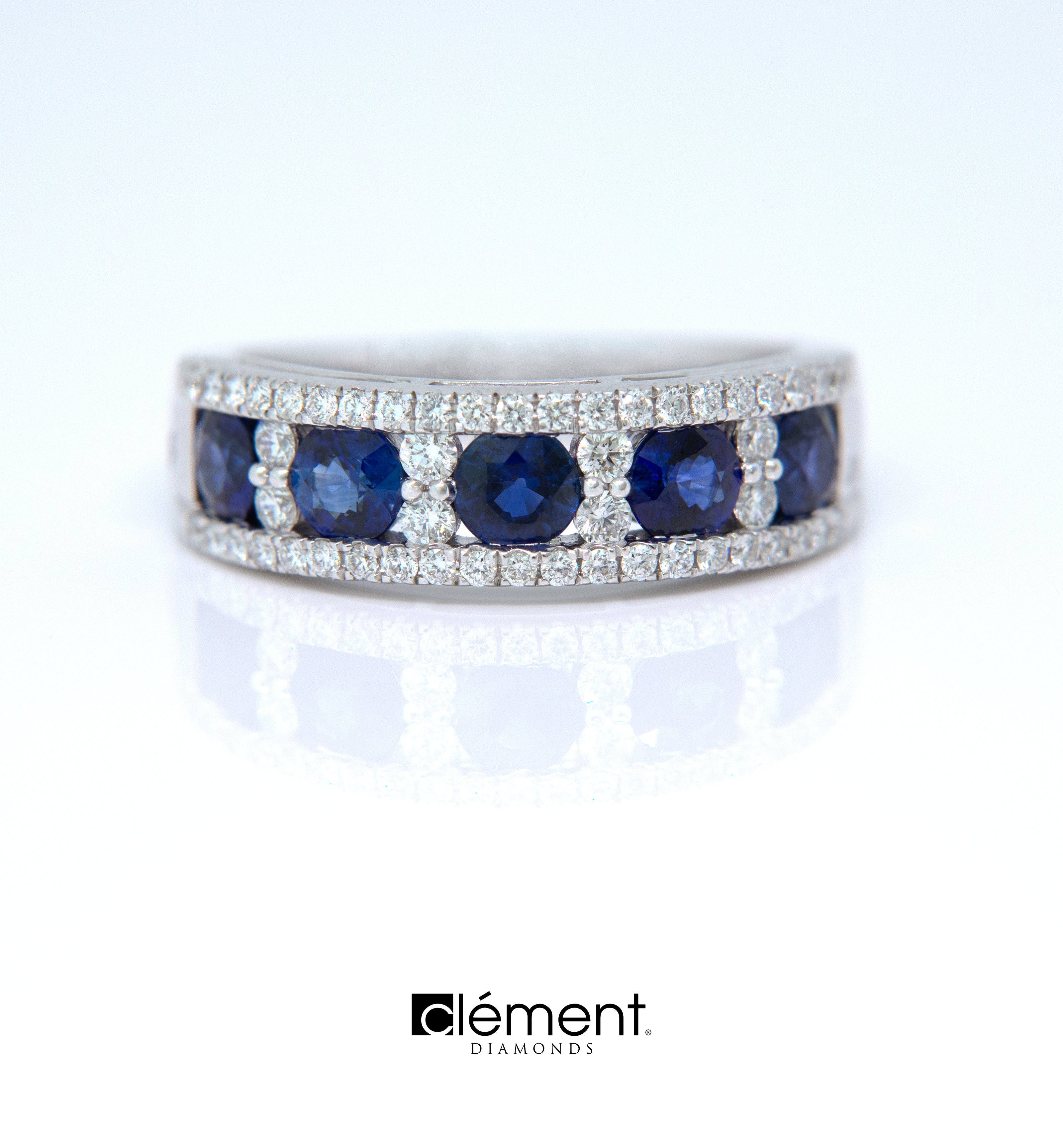 18ct White Gold Diamond and Blue Sapphire Ring